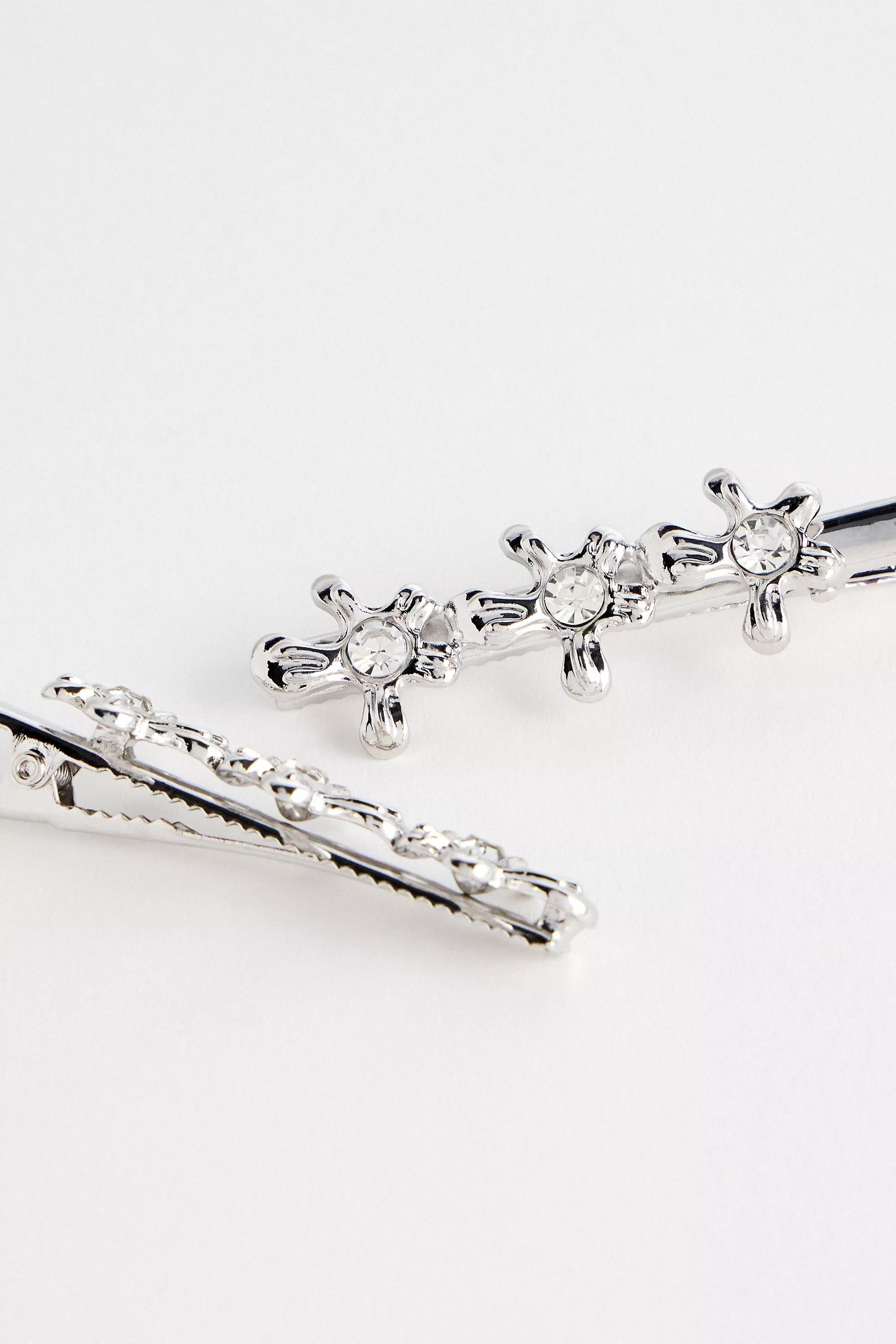 Silver Uo Flower Slides With Gems, Set Of 2, SLVR, large image number 1