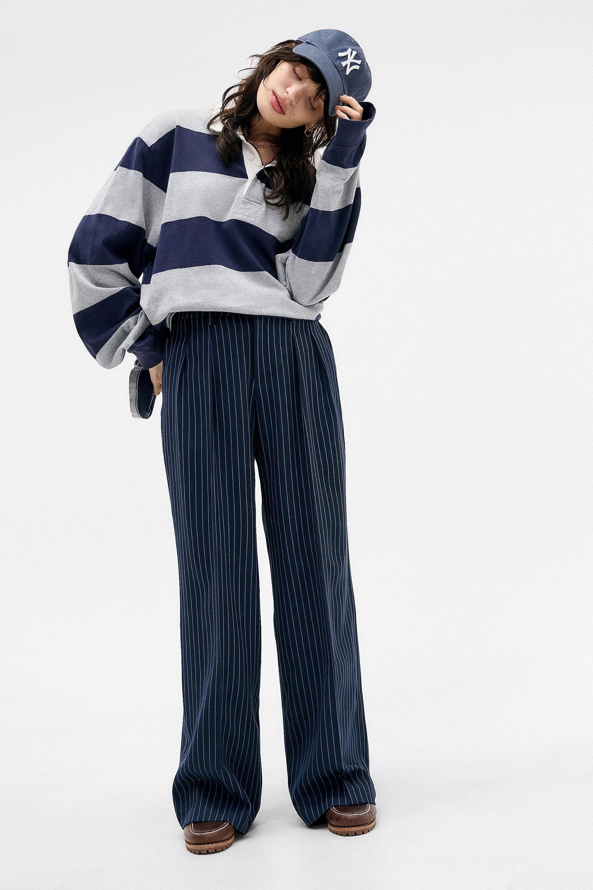 Navy Archive At Uo Pinstripe Low Rise Trousers, , large image number 0