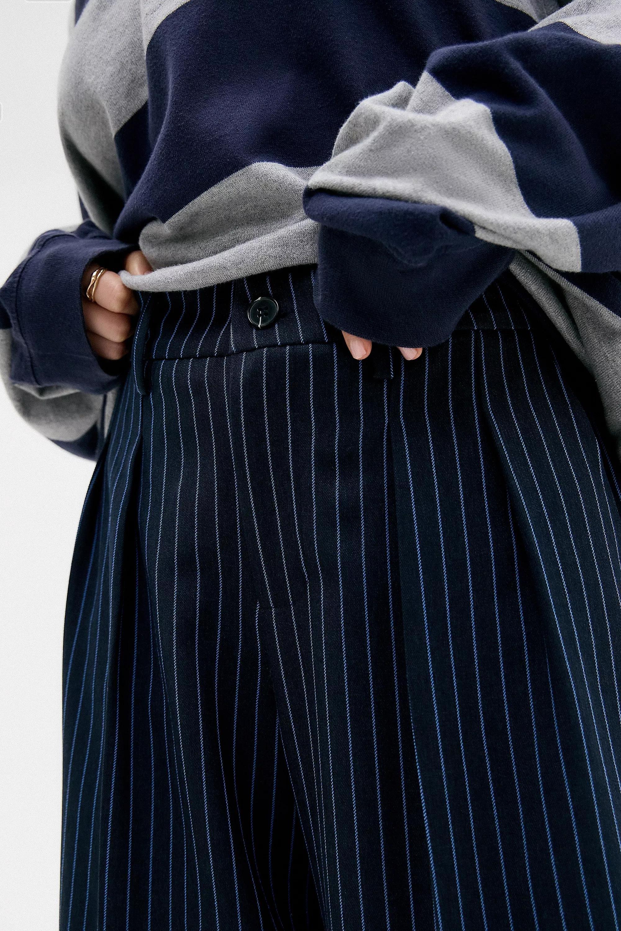 Navy Archive At Uo Pinstripe Low Rise Trousers, , large image number 1