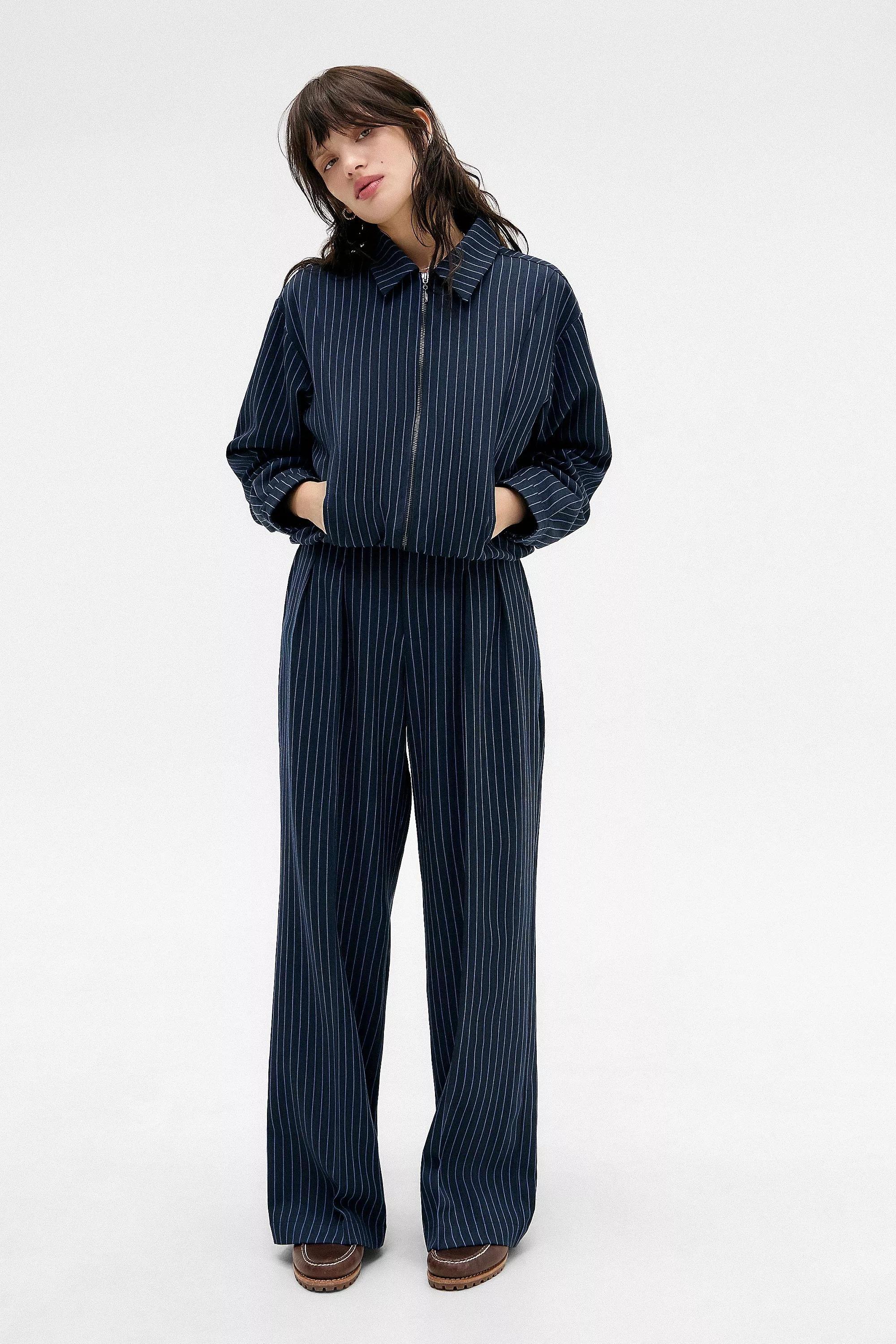 Navy Archive At Uo Pinstripe Low Rise Trousers, , large image number 4