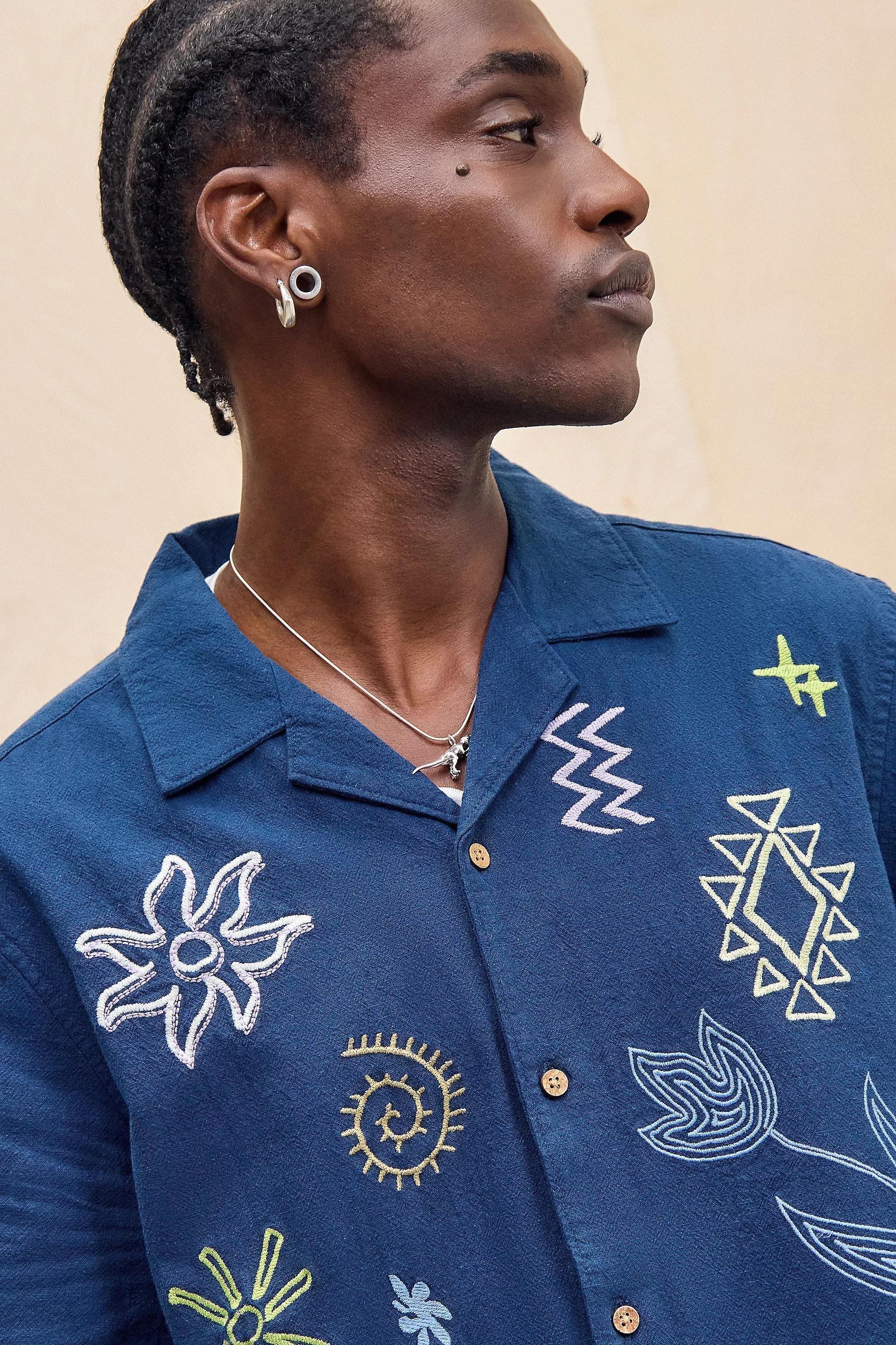 Blue Uo Embroidered Slub Shirt, , large image number 2