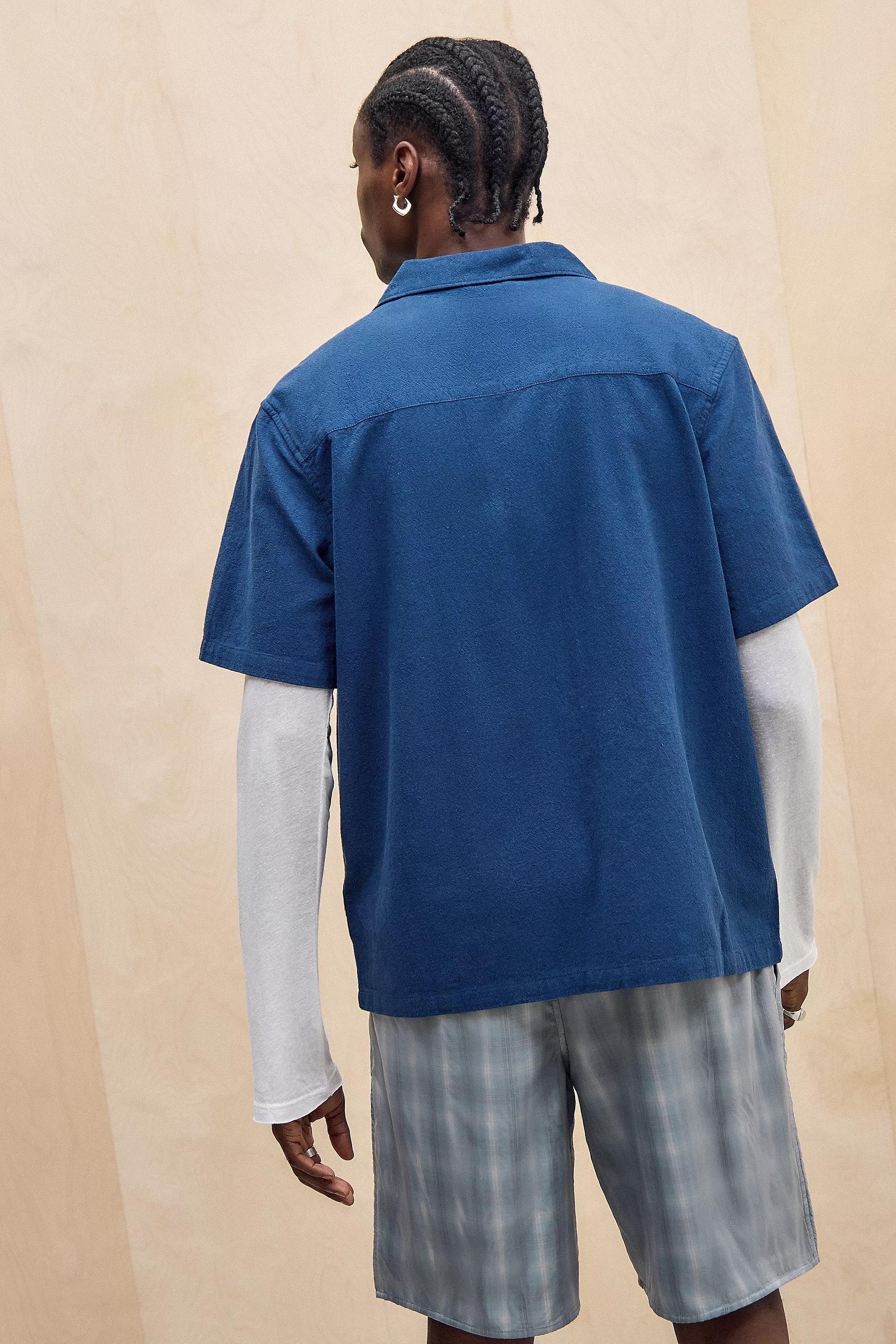 Blue Uo Embroidered Slub Shirt, , large image number 3