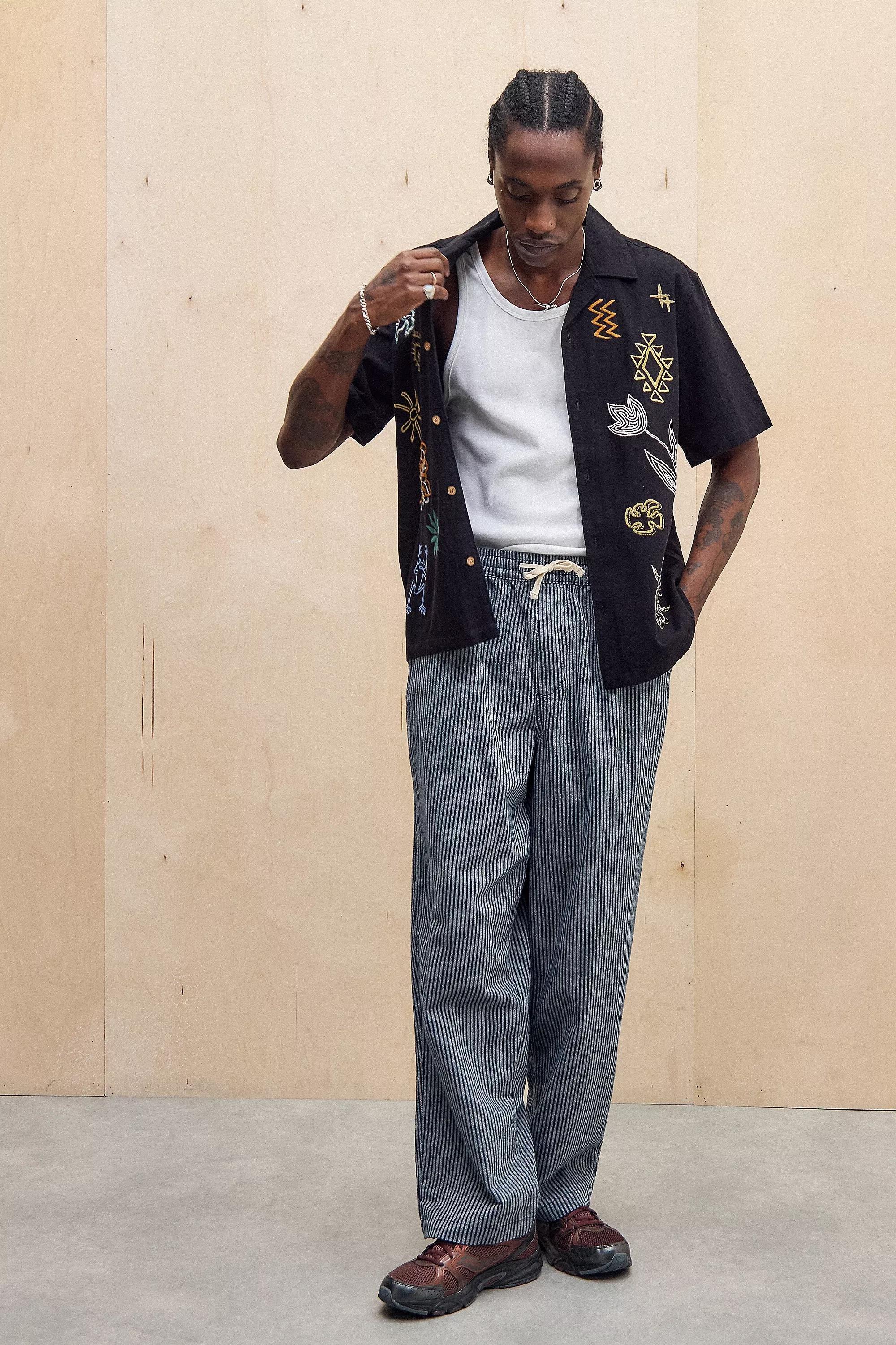 Black Uo Ray Embroidered Slub Shirt, , large image number 1