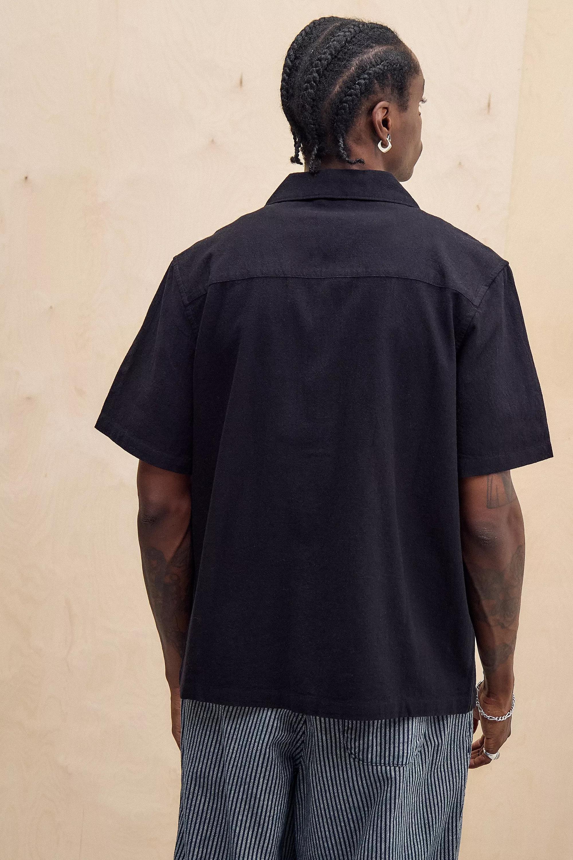 Black Uo Ray Embroidered Slub Shirt, , large image number 3