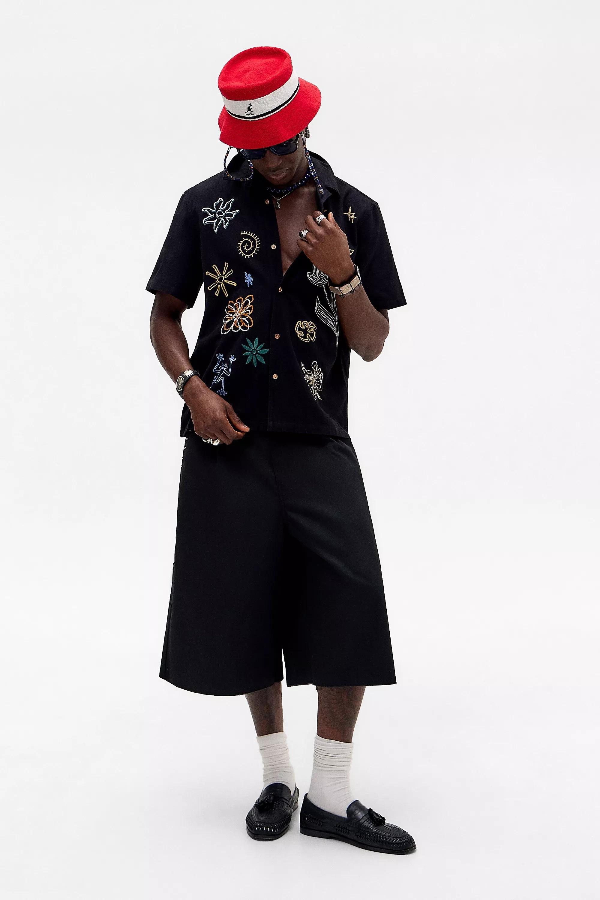 Black Uo Ray Embroidered Slub Shirt, , large image number 5