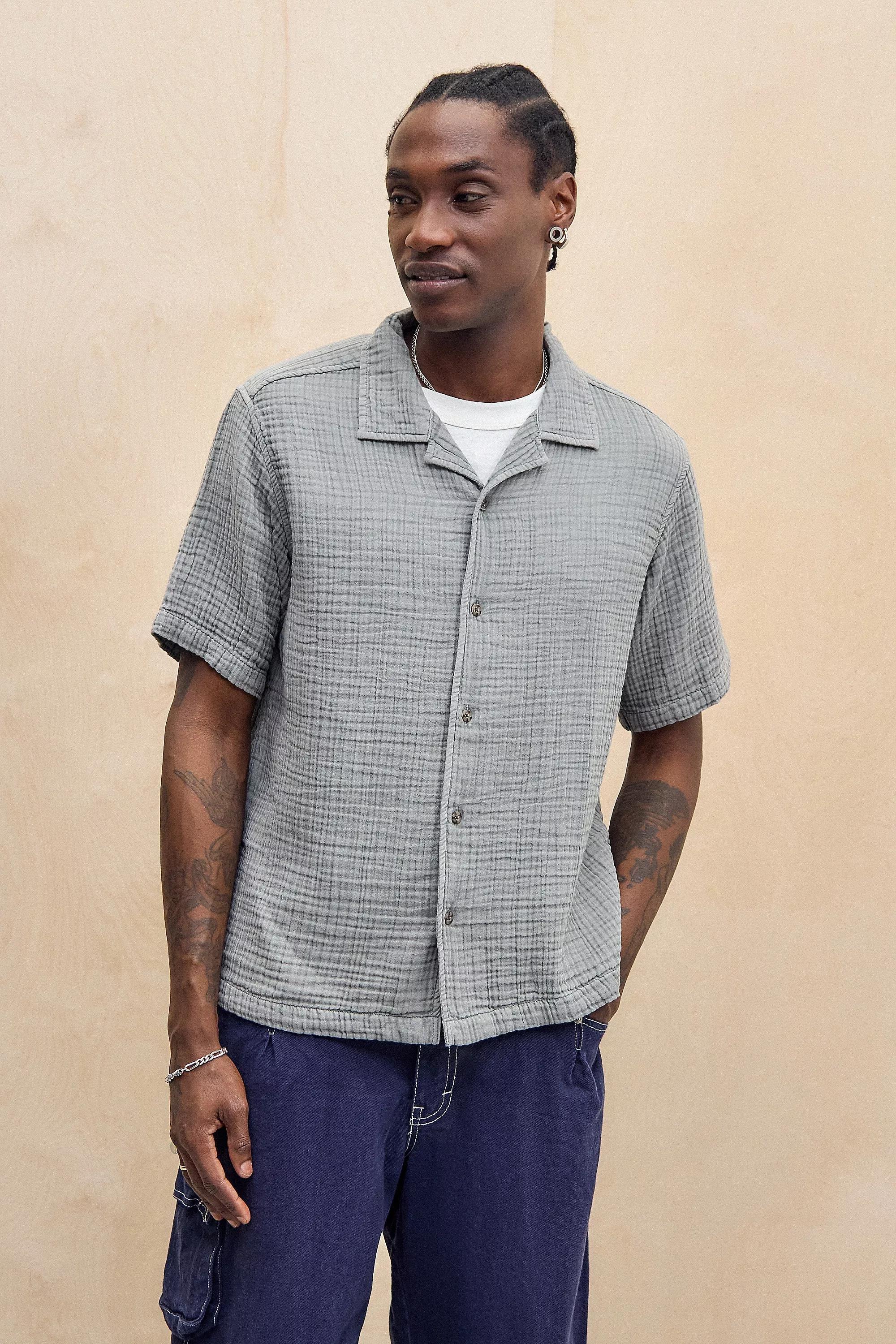 Grey Ayker Seafoam Triple Gauze Short Sleeve Shirt, , large image number 0