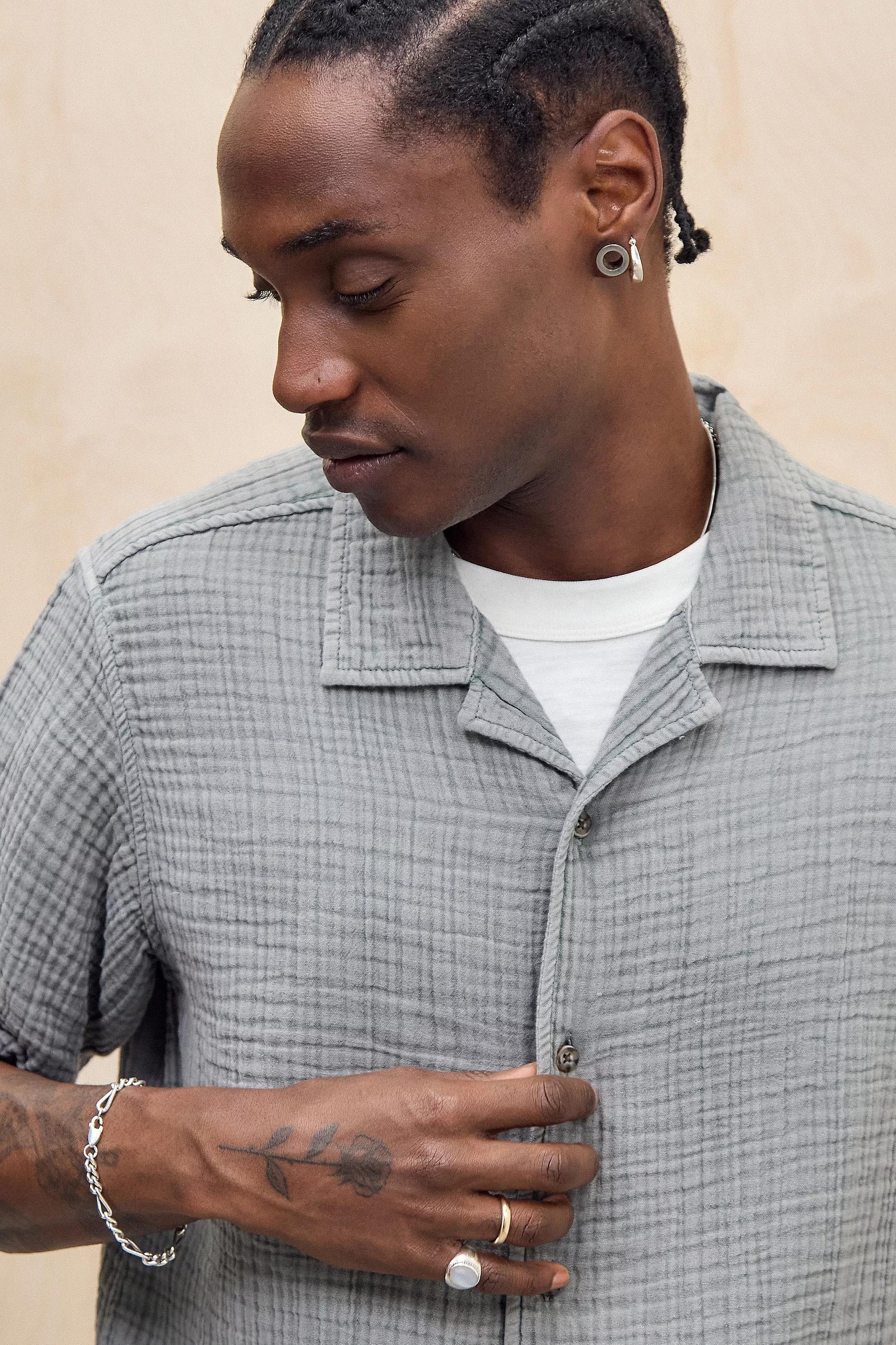 Grey Ayker Seafoam Triple Gauze Short Sleeve Shirt, , large image number 2