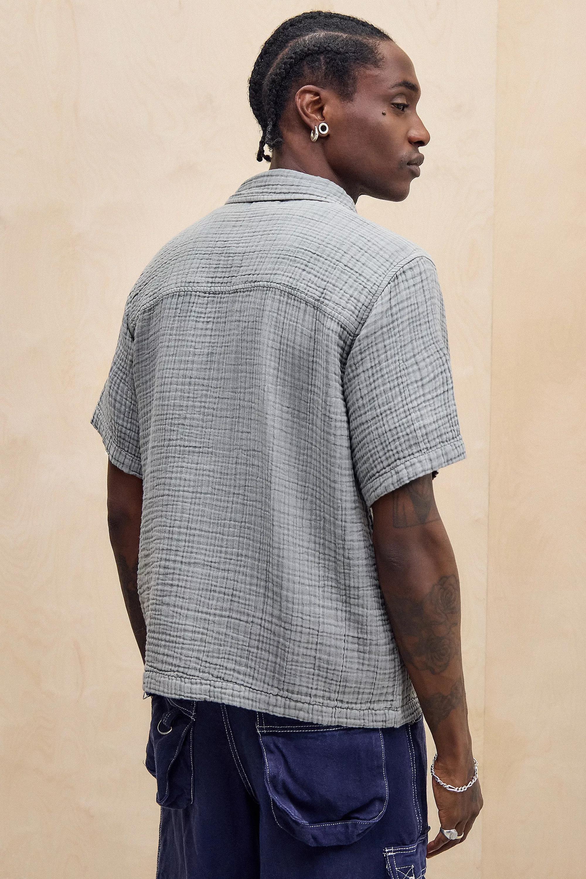 Grey Ayker Seafoam Triple Gauze Short Sleeve Shirt, , large image number 3