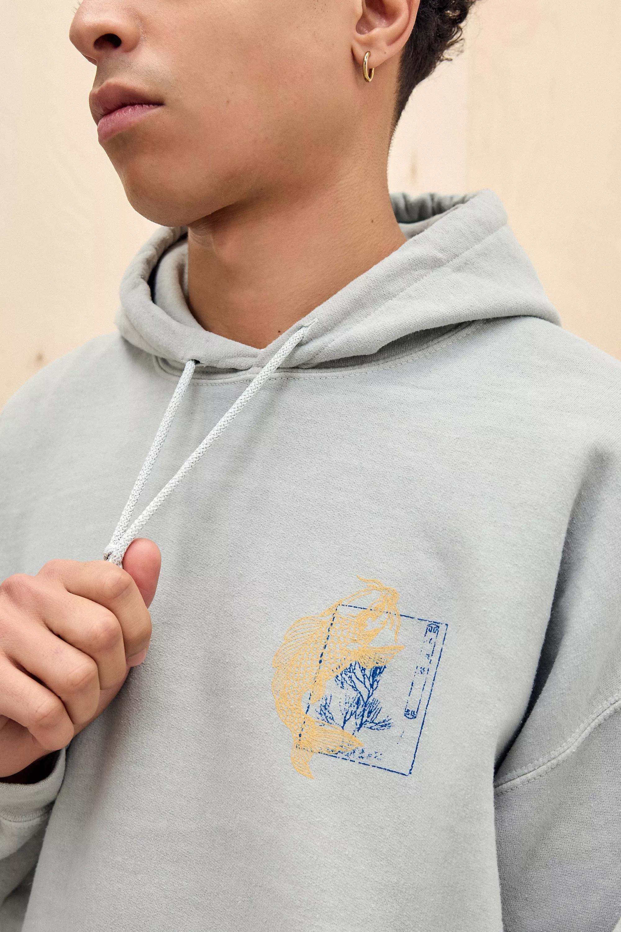 Grey UO Koi Fish Hoodie Casual, , large image number 2