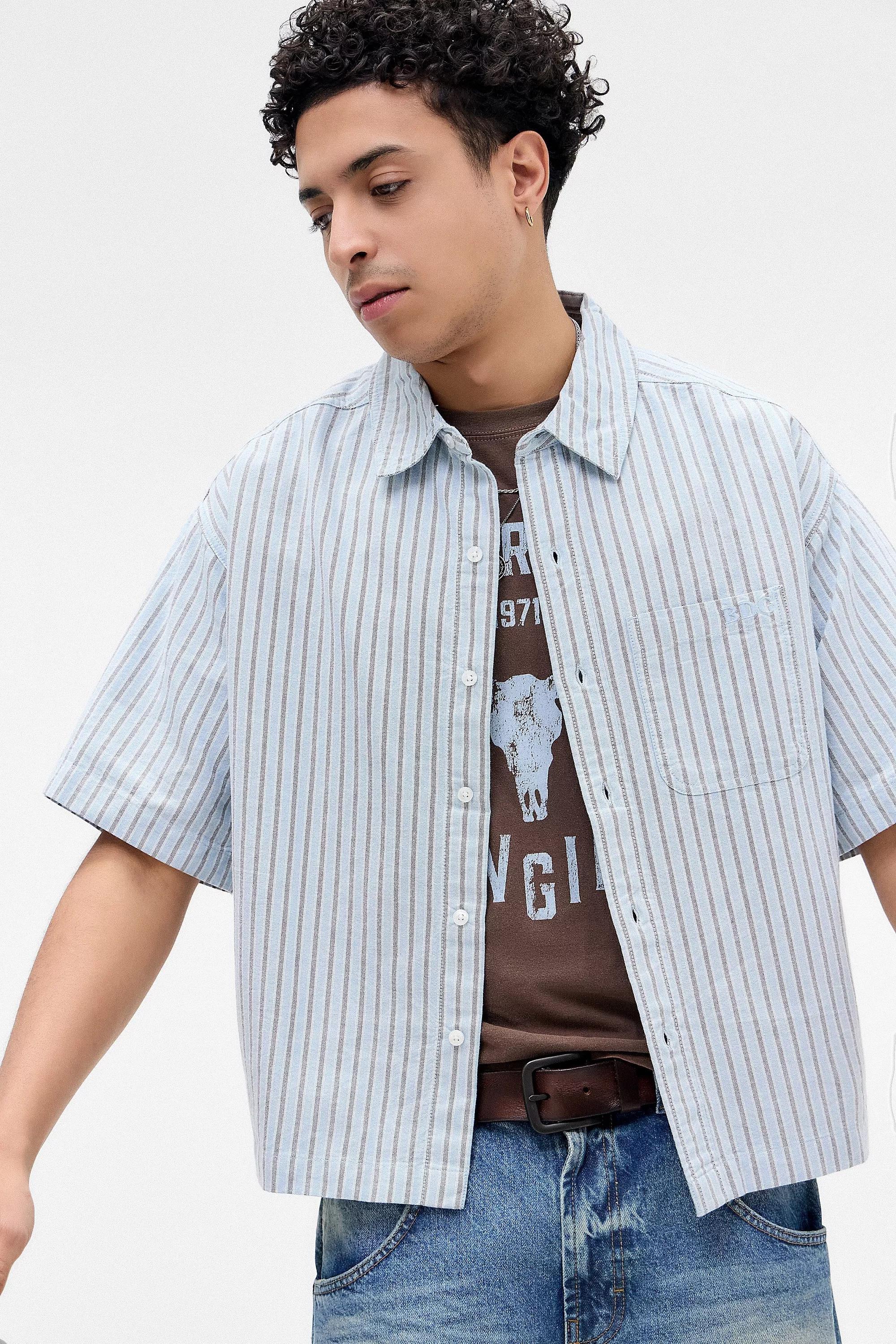 Blue Bdg Striped Printed Shirt, , large image number 0