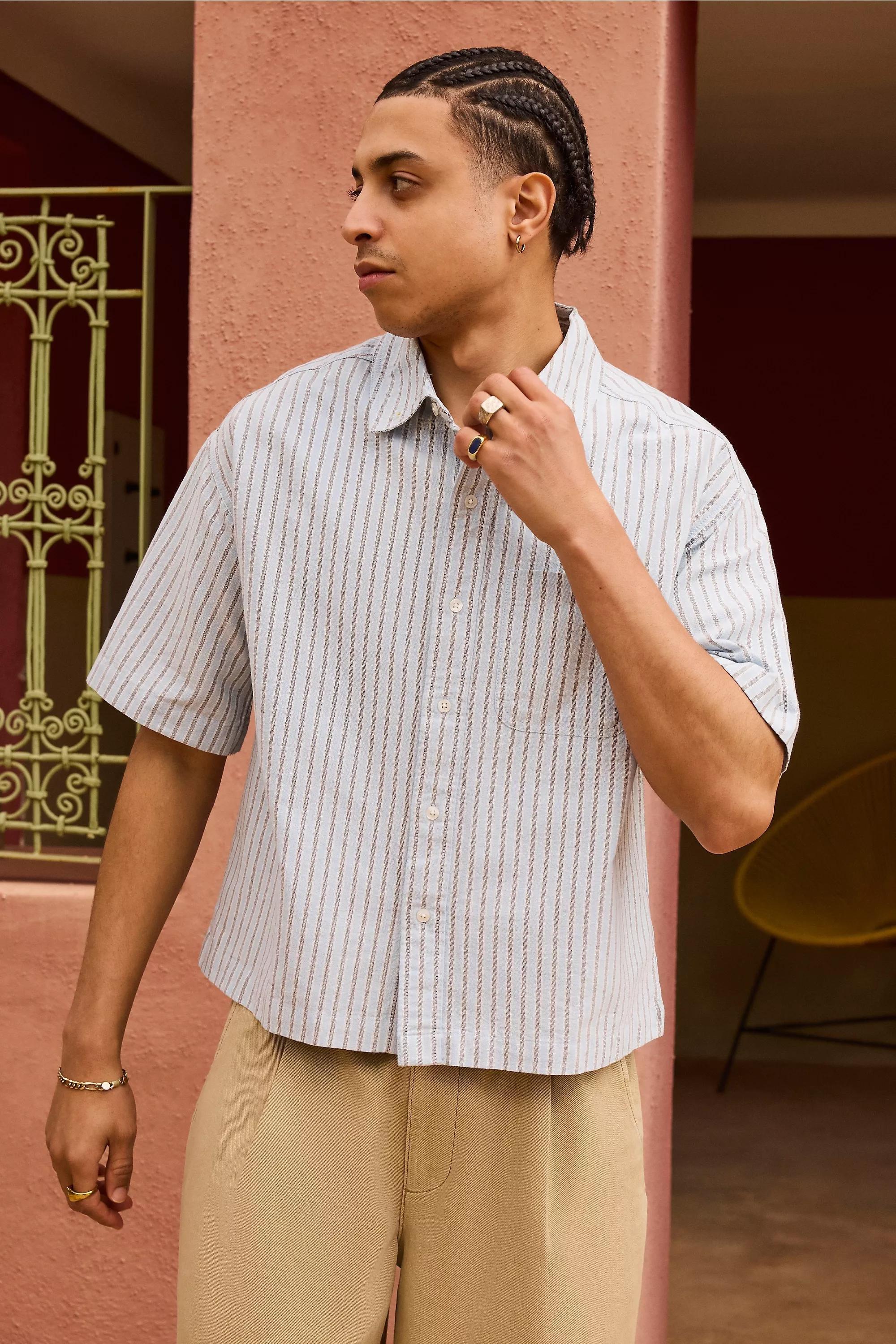 Blue Bdg Striped Printed Shirt, BLUE, medium