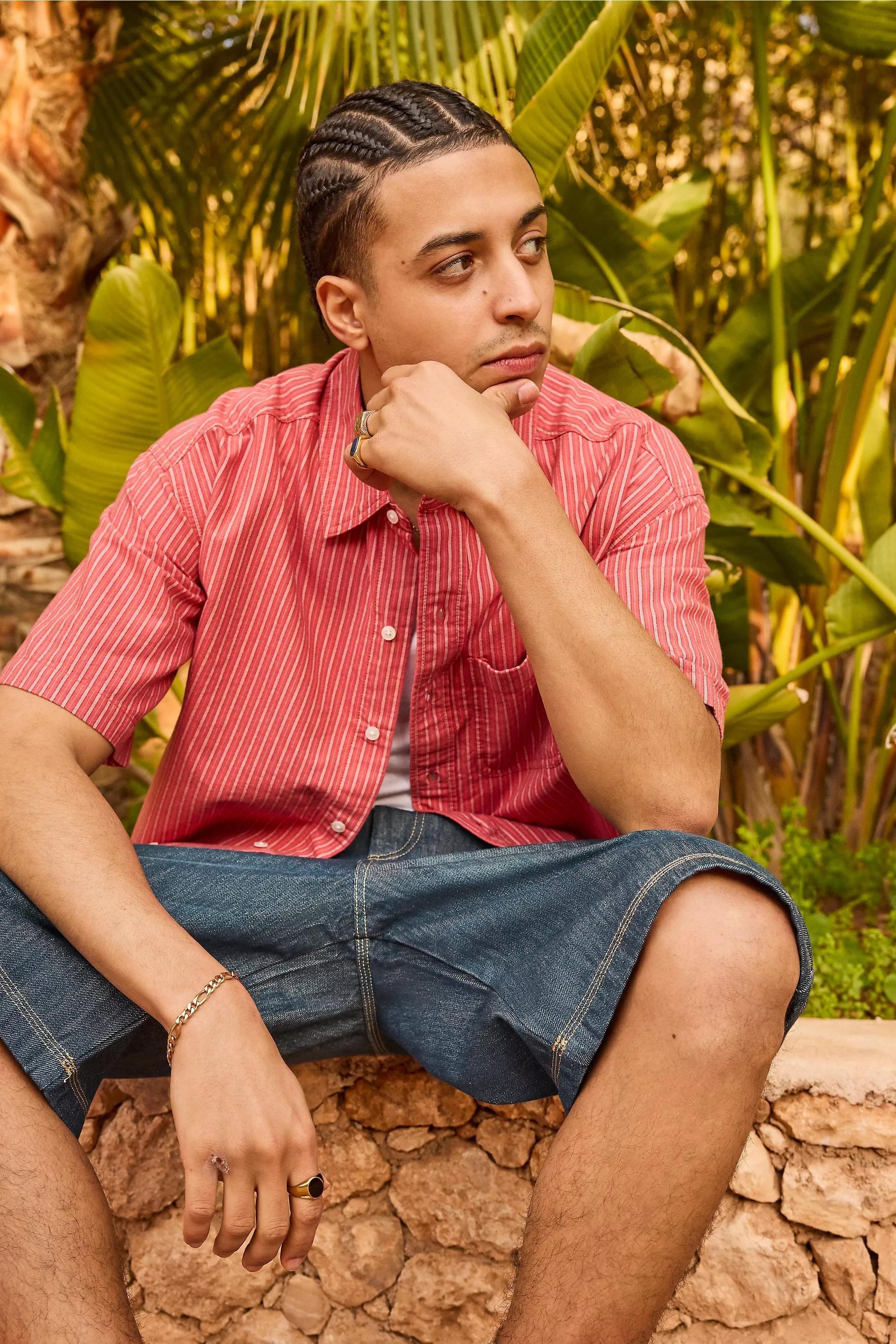 Red Bdg Red Arlo Stripe Crop Oxford Shirt, RED, medium