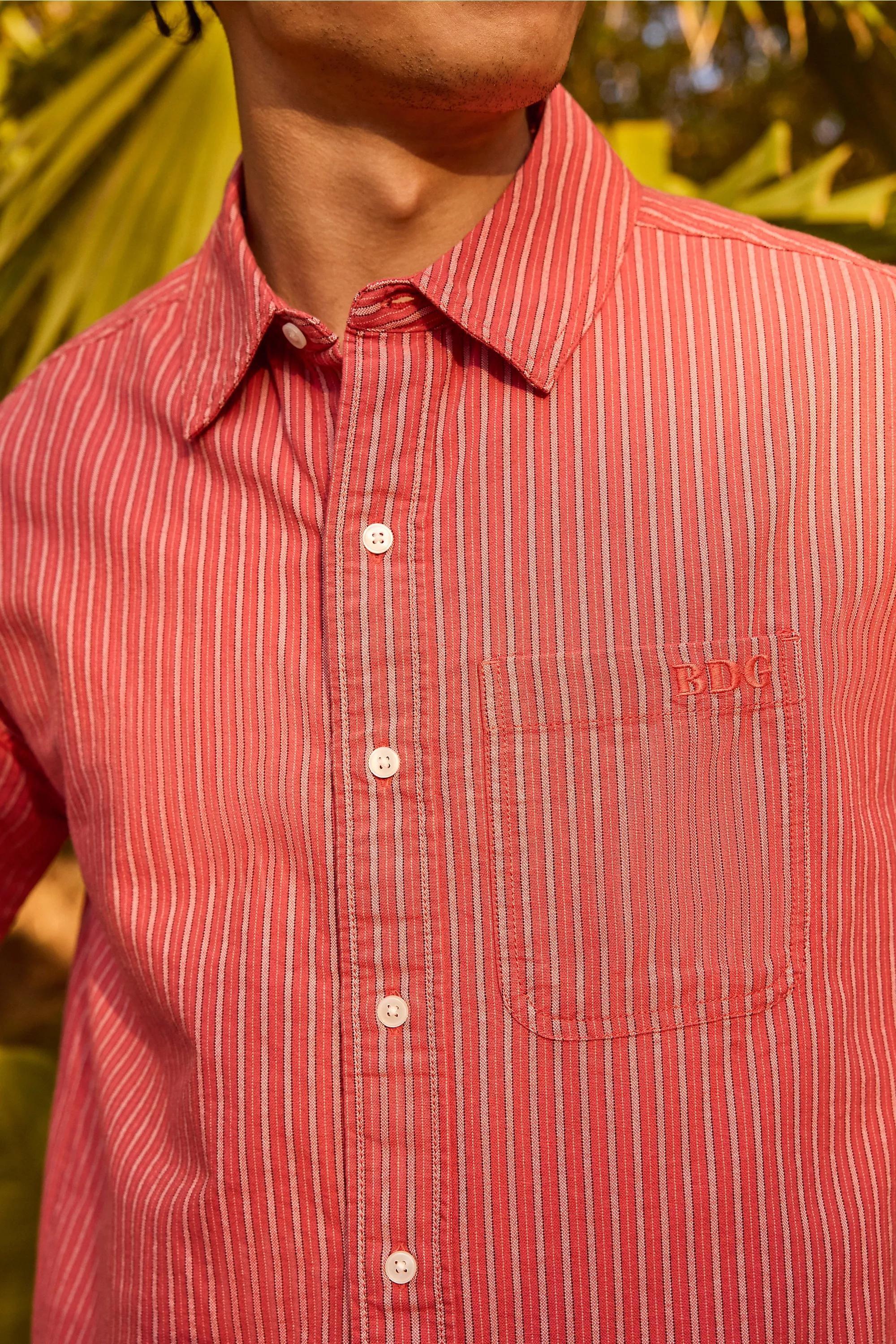 Red Bdg Red Arlo Stripe Crop Oxford Shirt, RED, large image number 1
