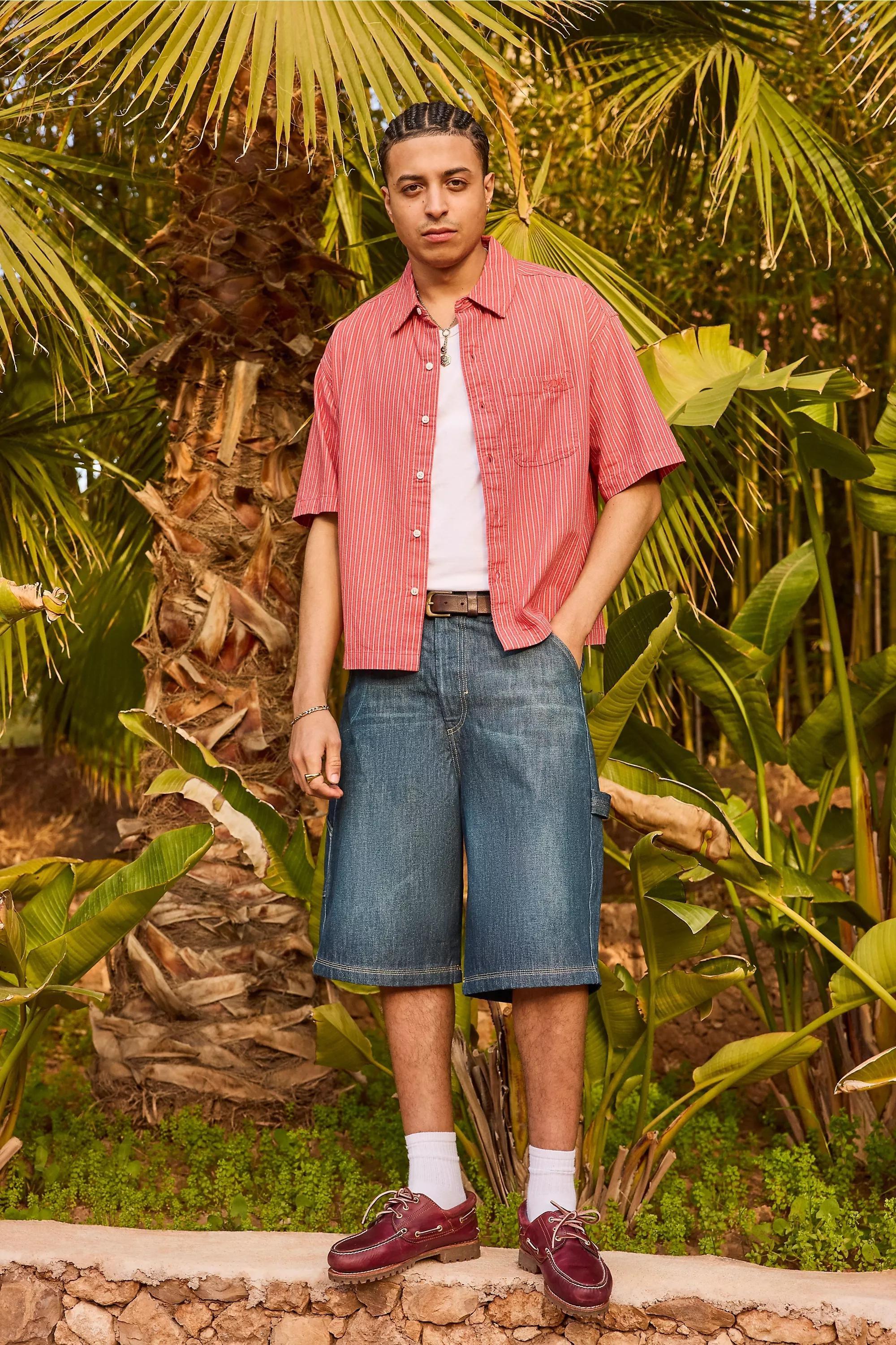 Red Bdg Red Arlo Stripe Crop Oxford Shirt, RED, medium