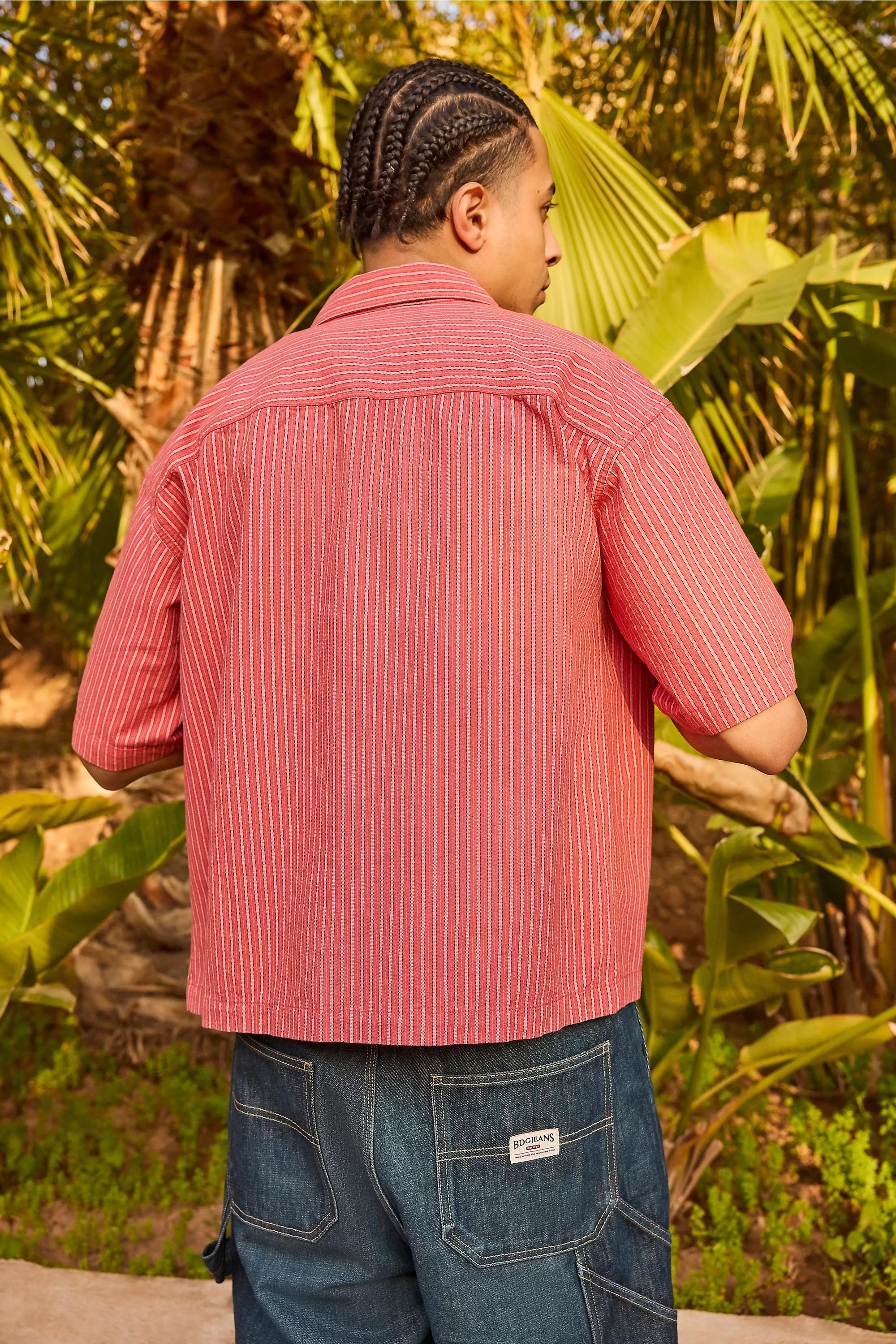 Red Bdg Red Arlo Stripe Crop Oxford Shirt, RED, large image number 3