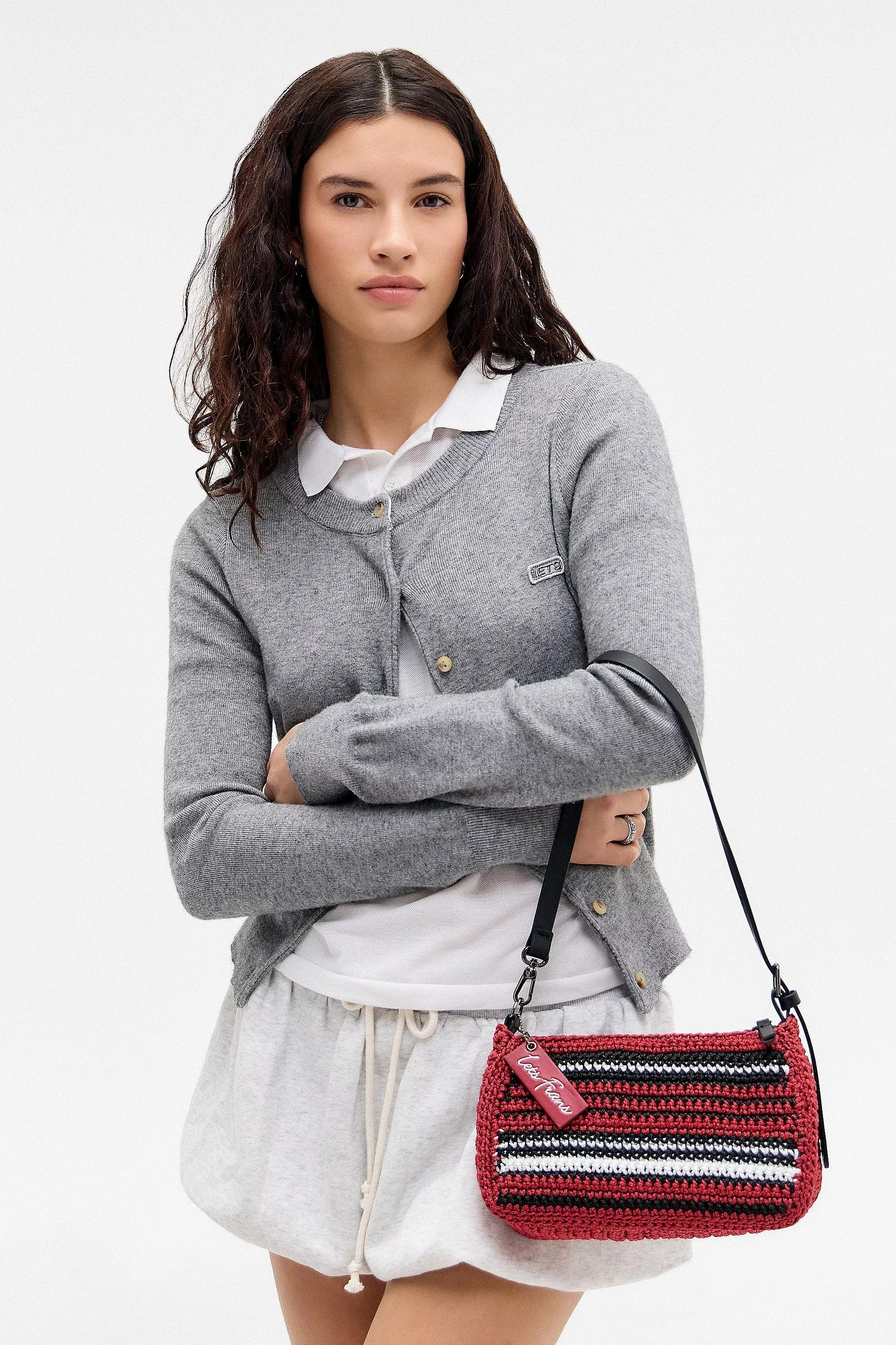 Red Iets Frans... Striped Knit Small Shoulder Bag, RED, medium