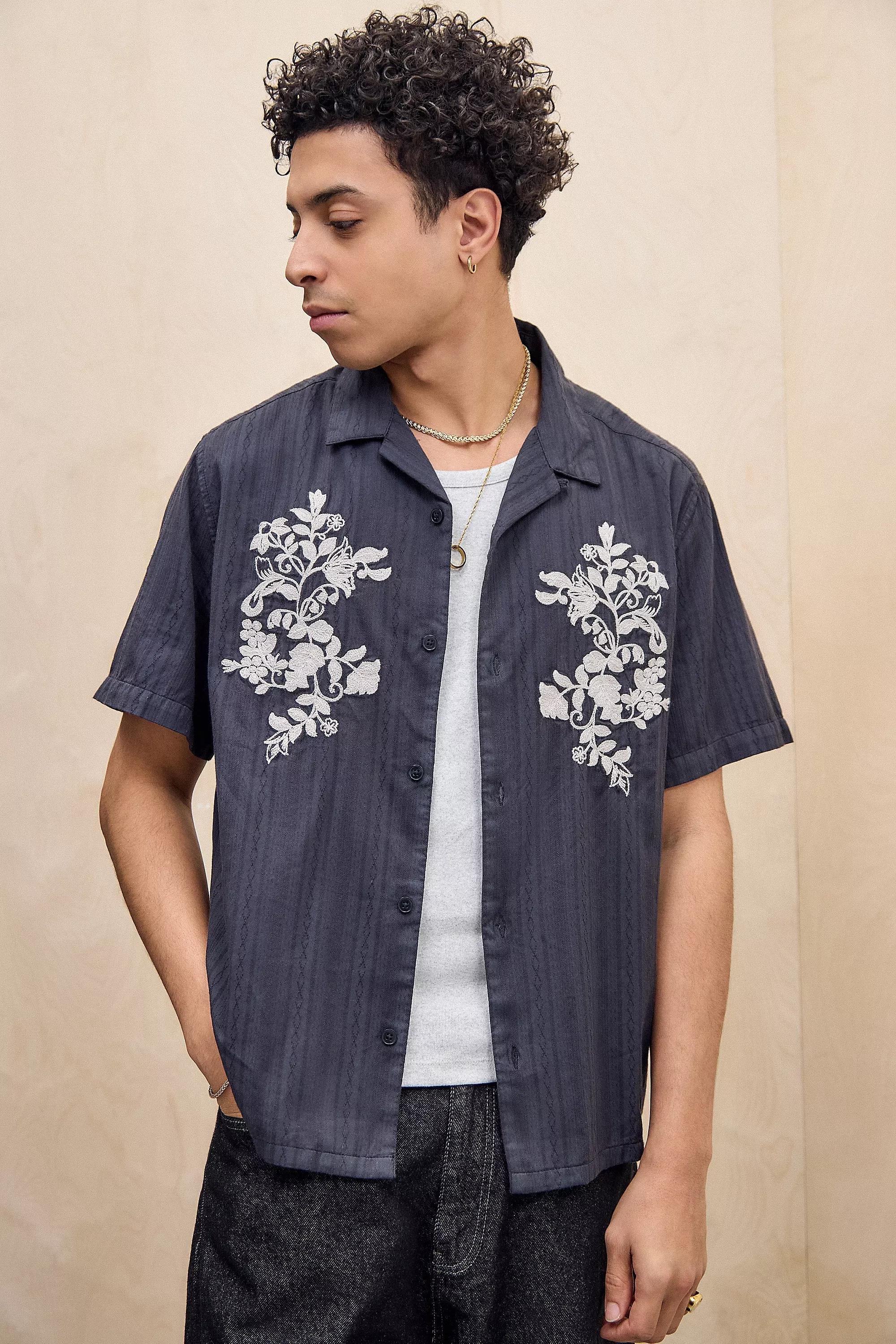 Black Bdg Floral Jacquard Shirt, BLK, medium