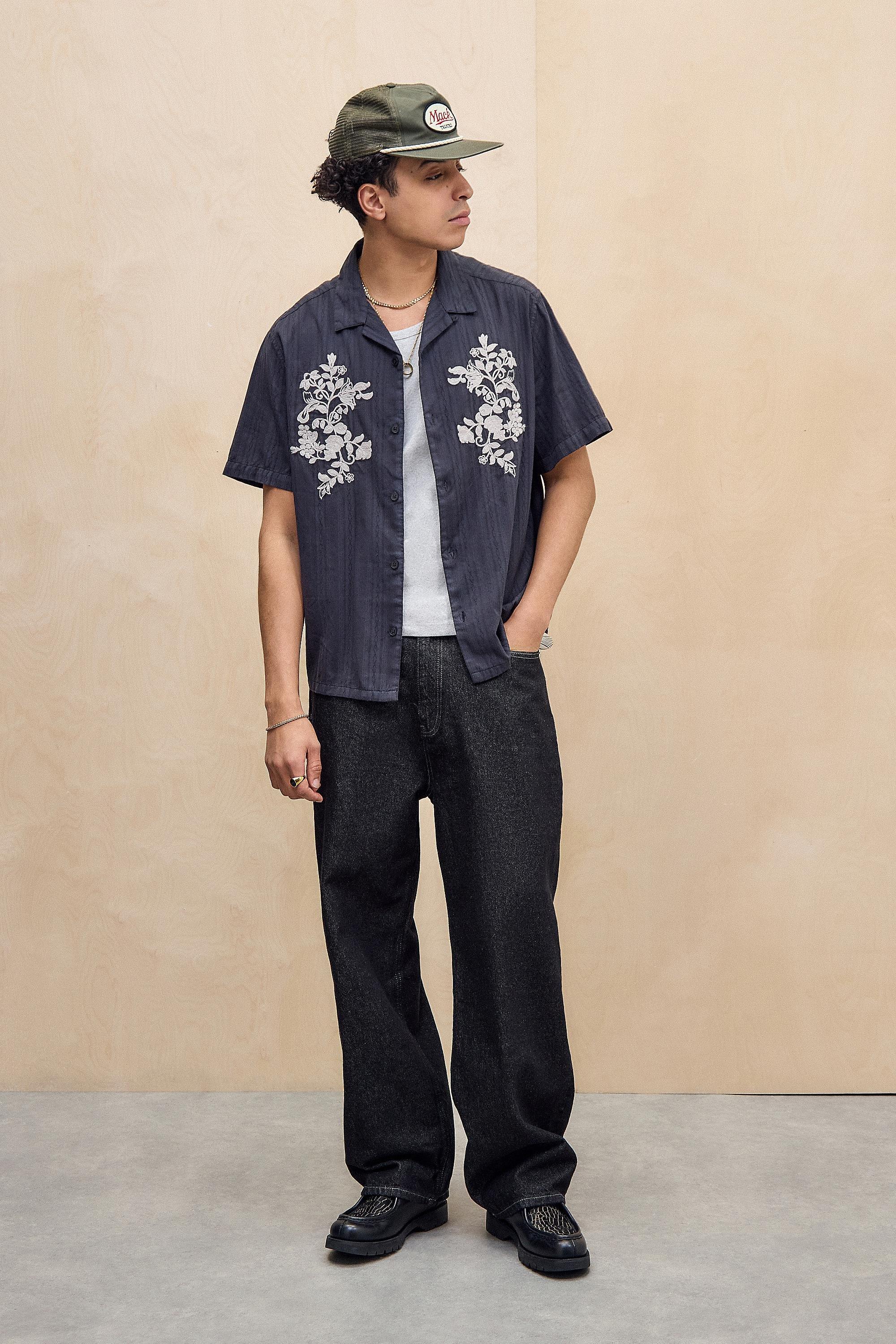 Black Bdg Floral Jacquard Shirt, BLK, large image number 1