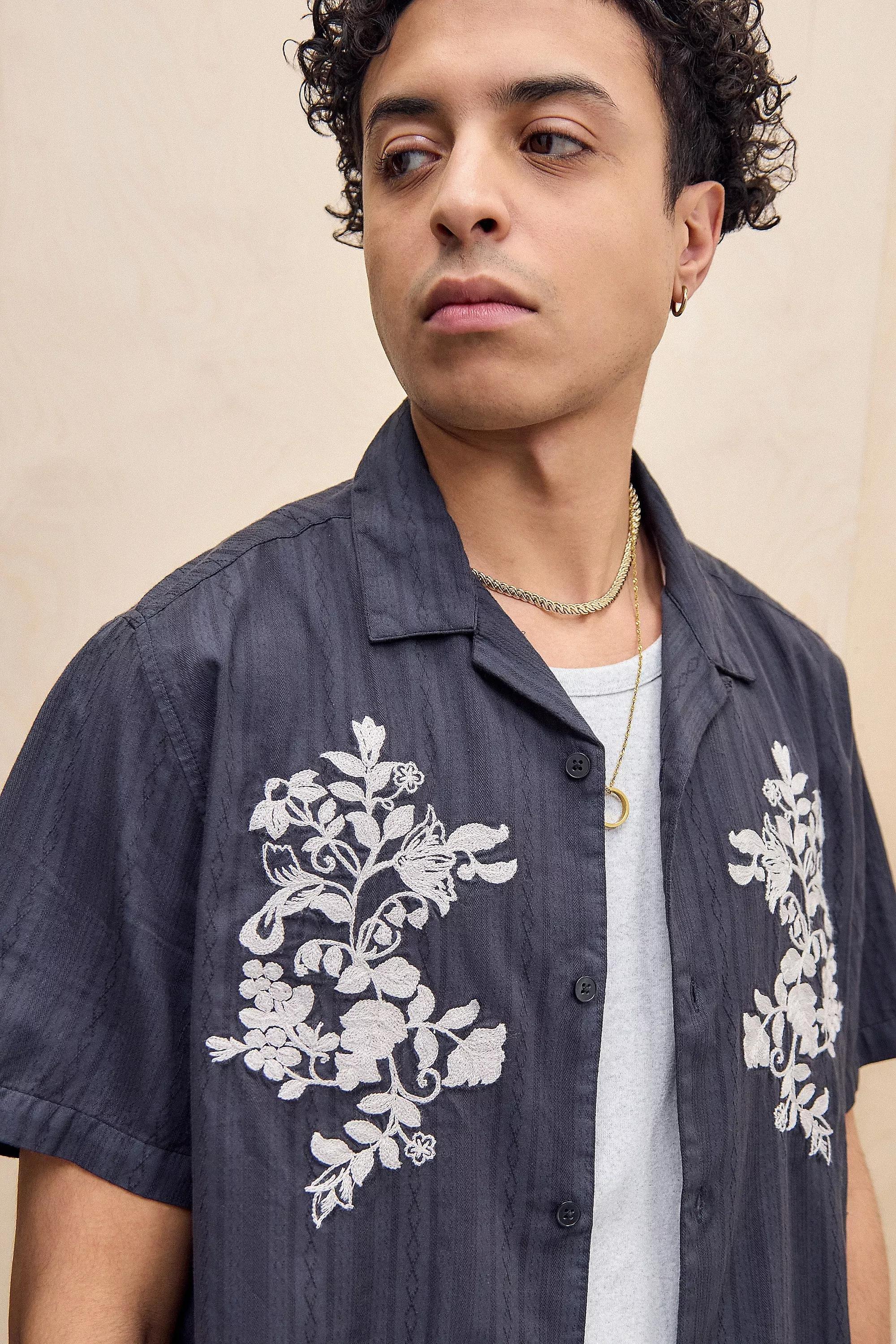 Black Bdg Floral Jacquard Shirt, BLK, medium