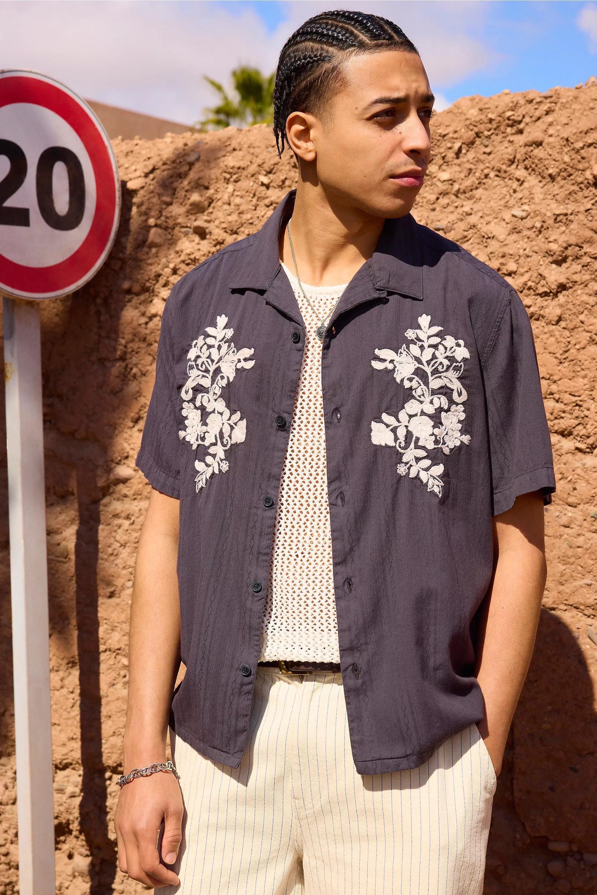 Black Bdg Floral Jacquard Shirt, BLK, large image number 4