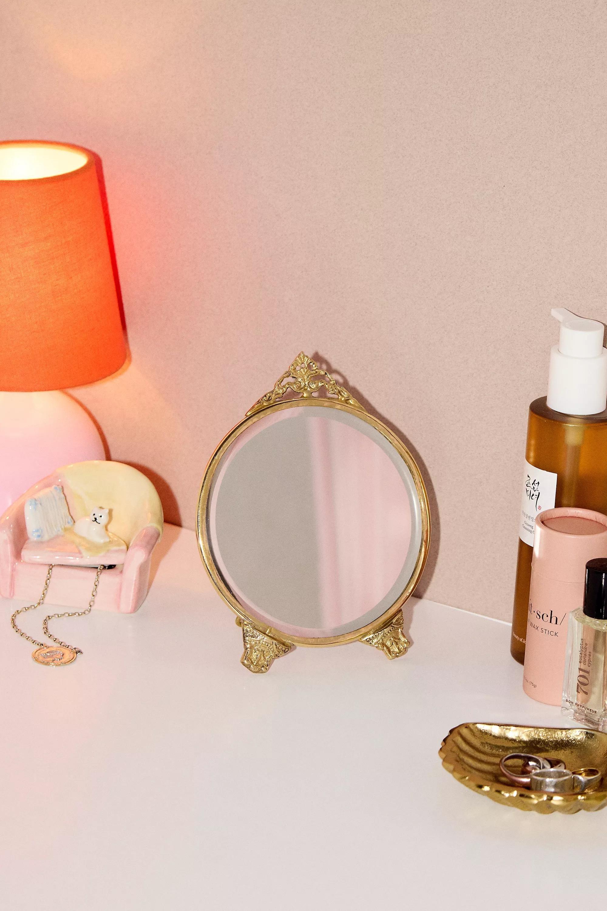 Antique Round Mirror, GOLD, medium