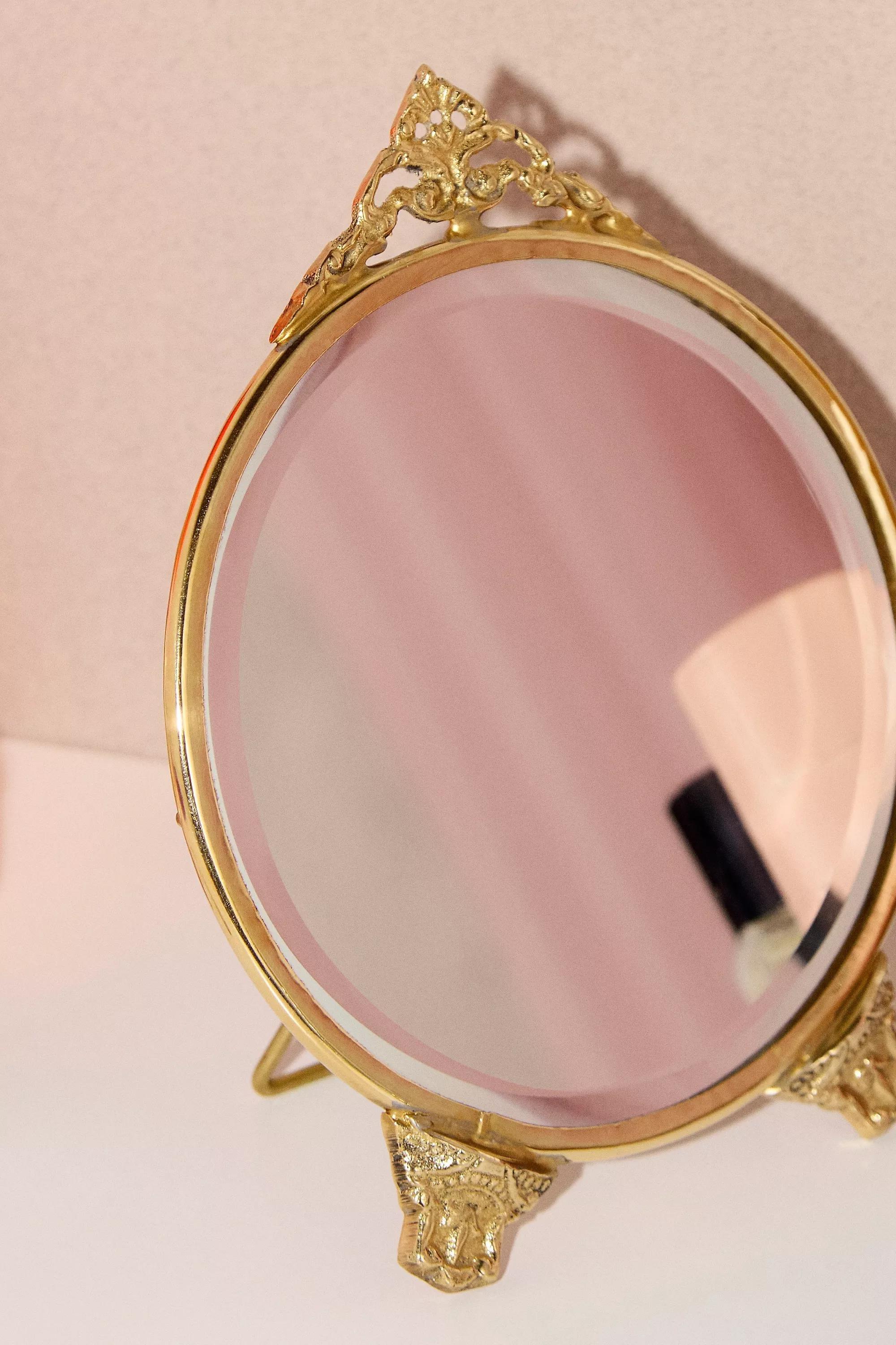 Gold Vintage Round Mirror, GOLD, large image number 1