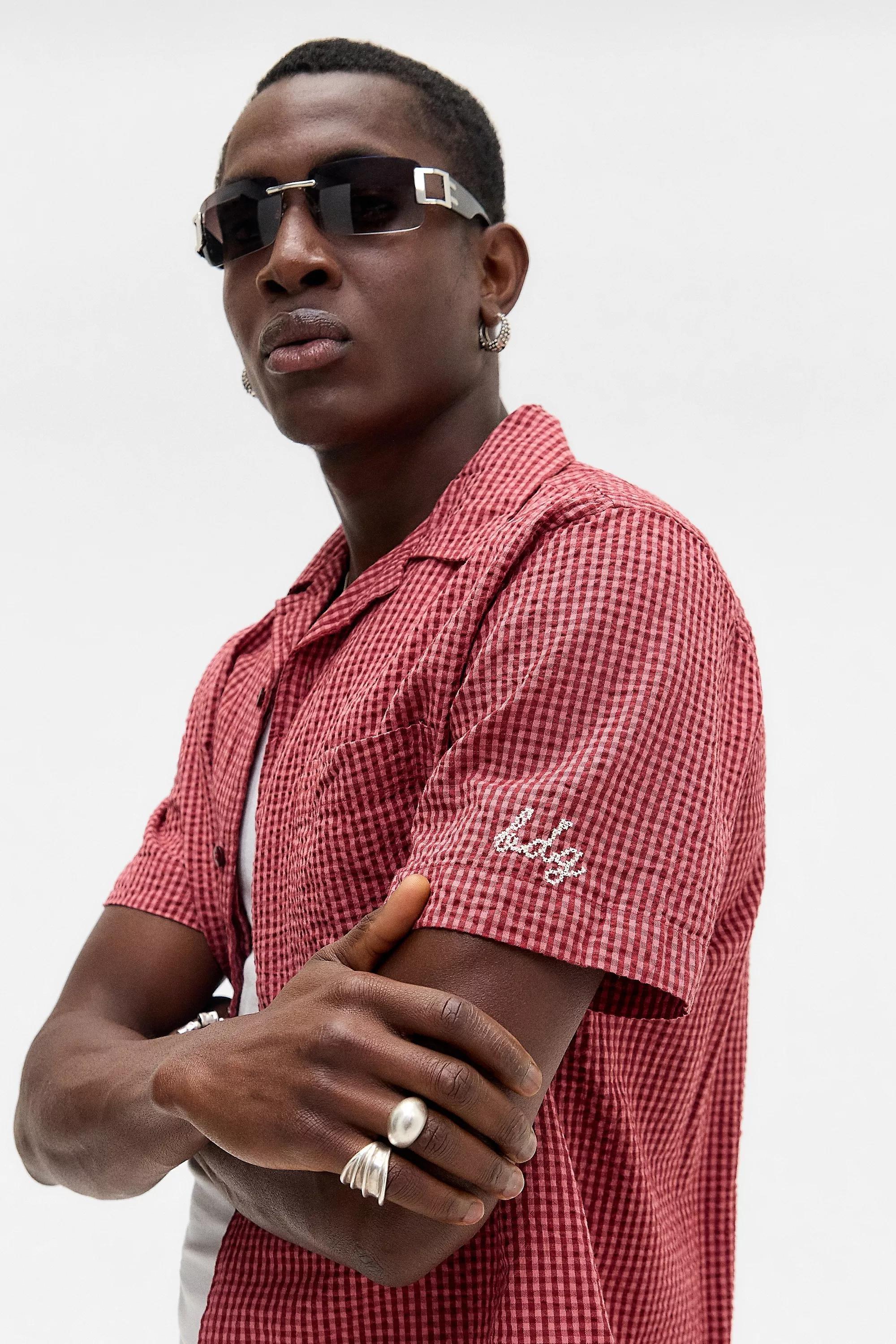 BDG Red Gingham Short Sleeve Shirt, RED, large image number 5