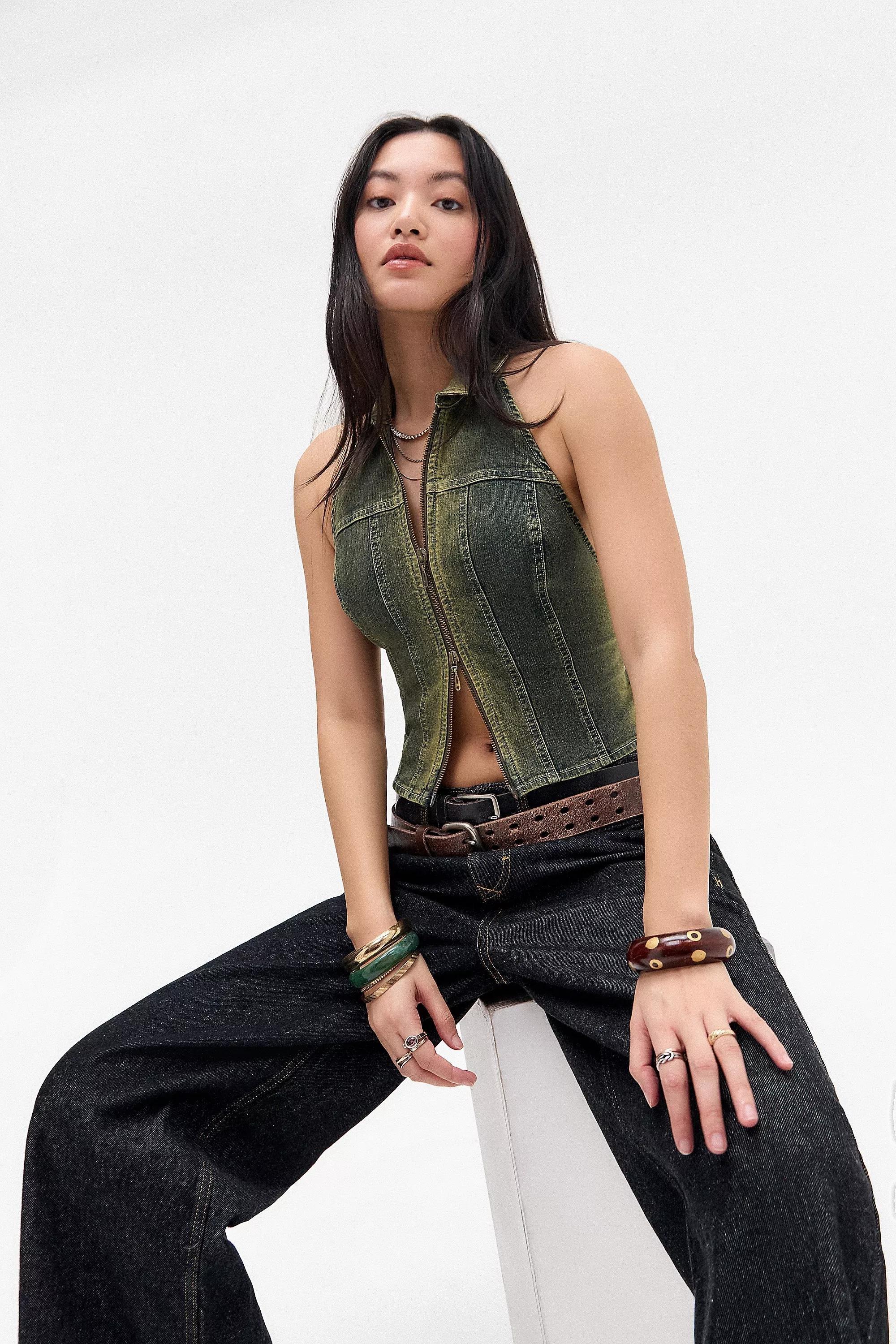 Green Silence + Noise Renee Halterneck Mesh Top, , large image number 0