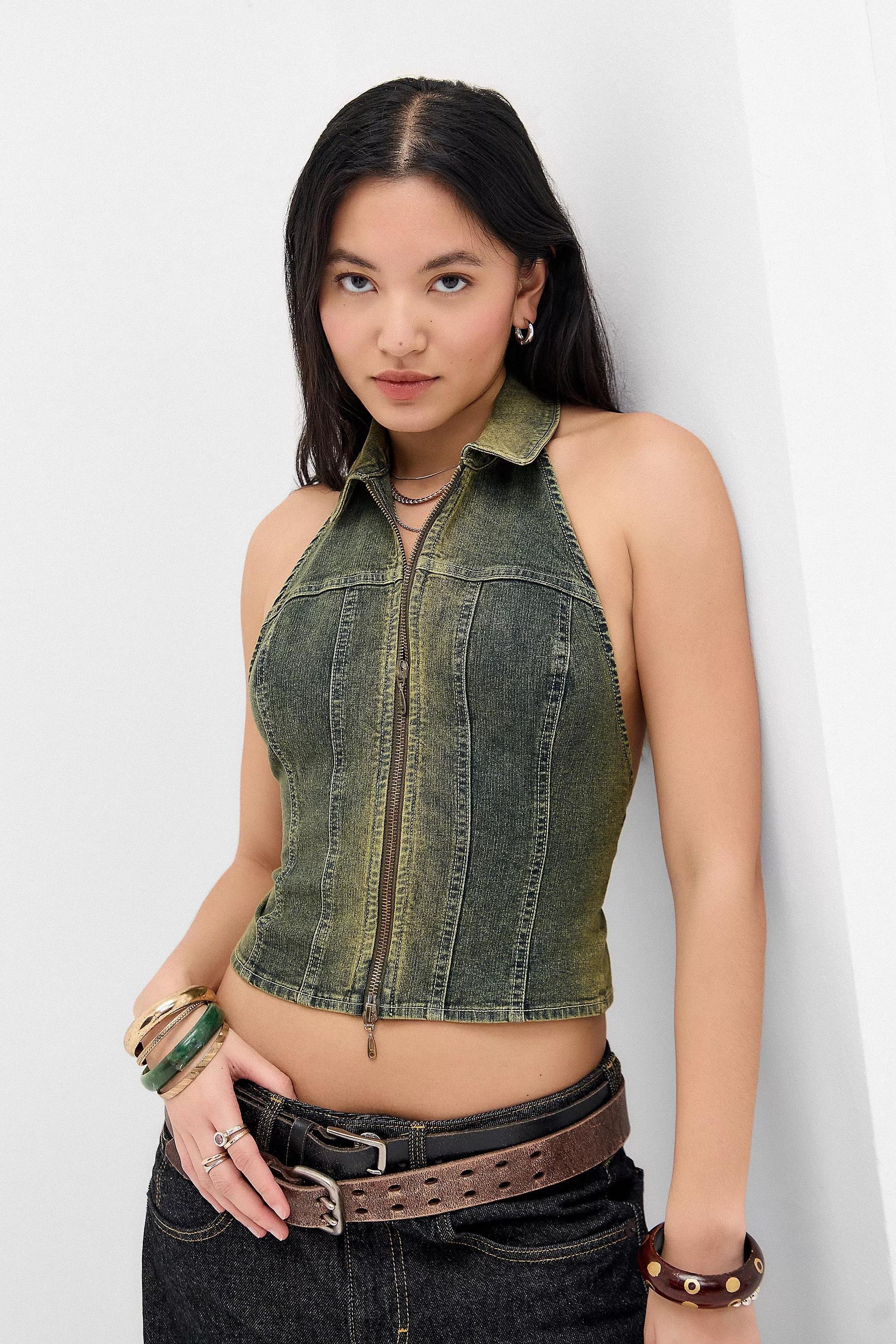 Green Silence + Noise Renee Halterneck Mesh Top, , large image number 2