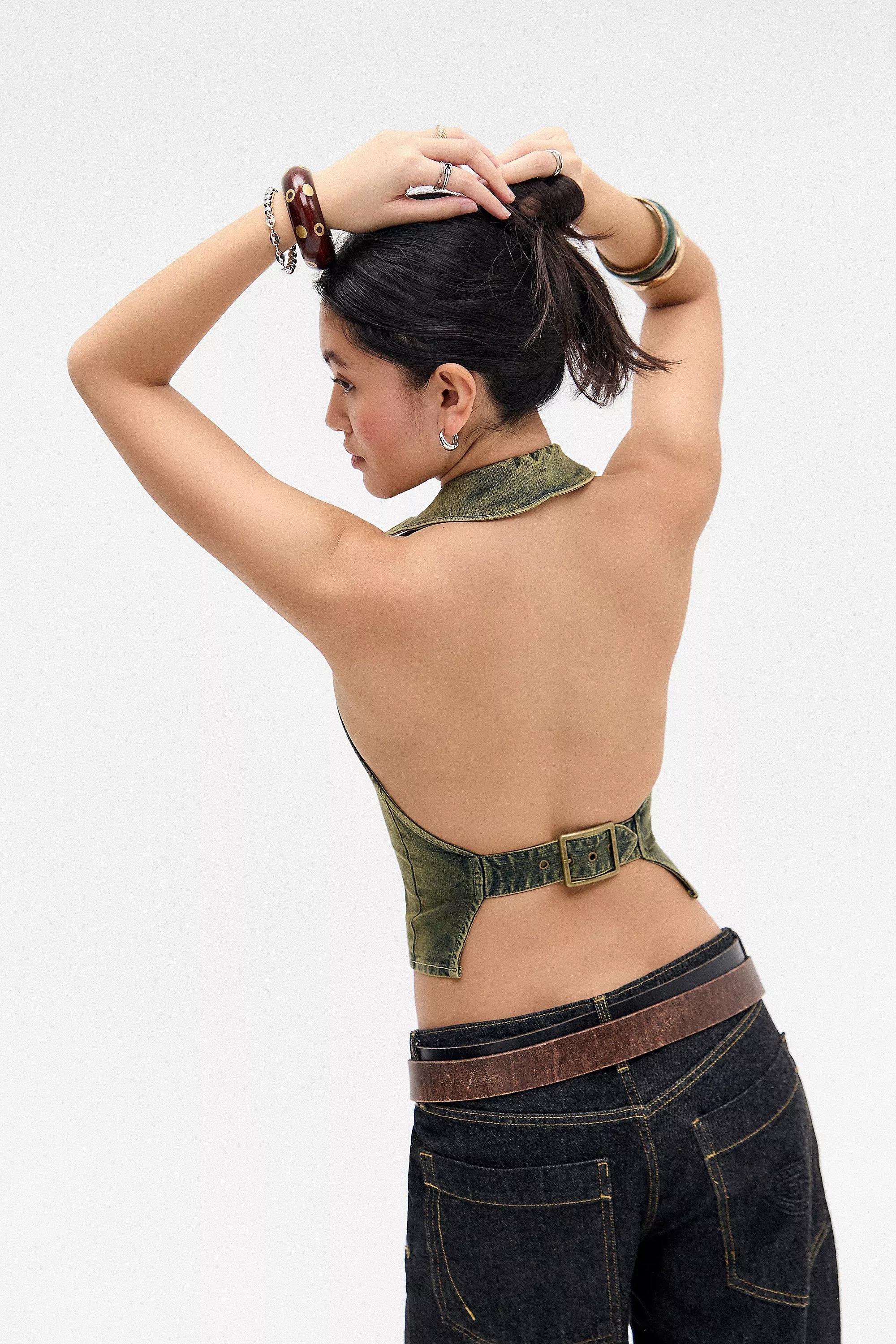 Green Silence + Noise Renee Halterneck Mesh Top, , large image number 3