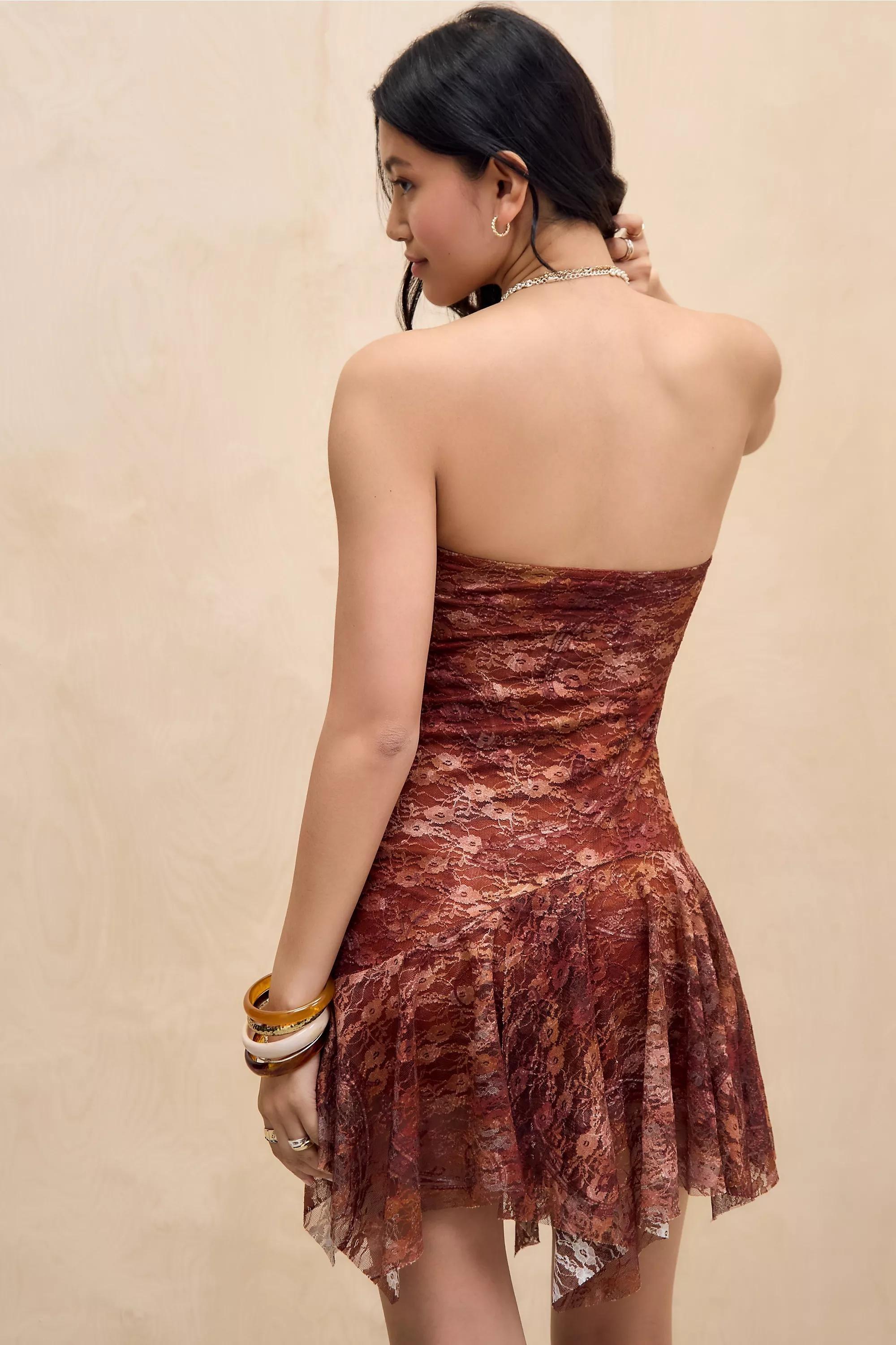 RED PATTERN Silence + Noise Edith Bandeau Lace Mini Dress, RD, large image number 3