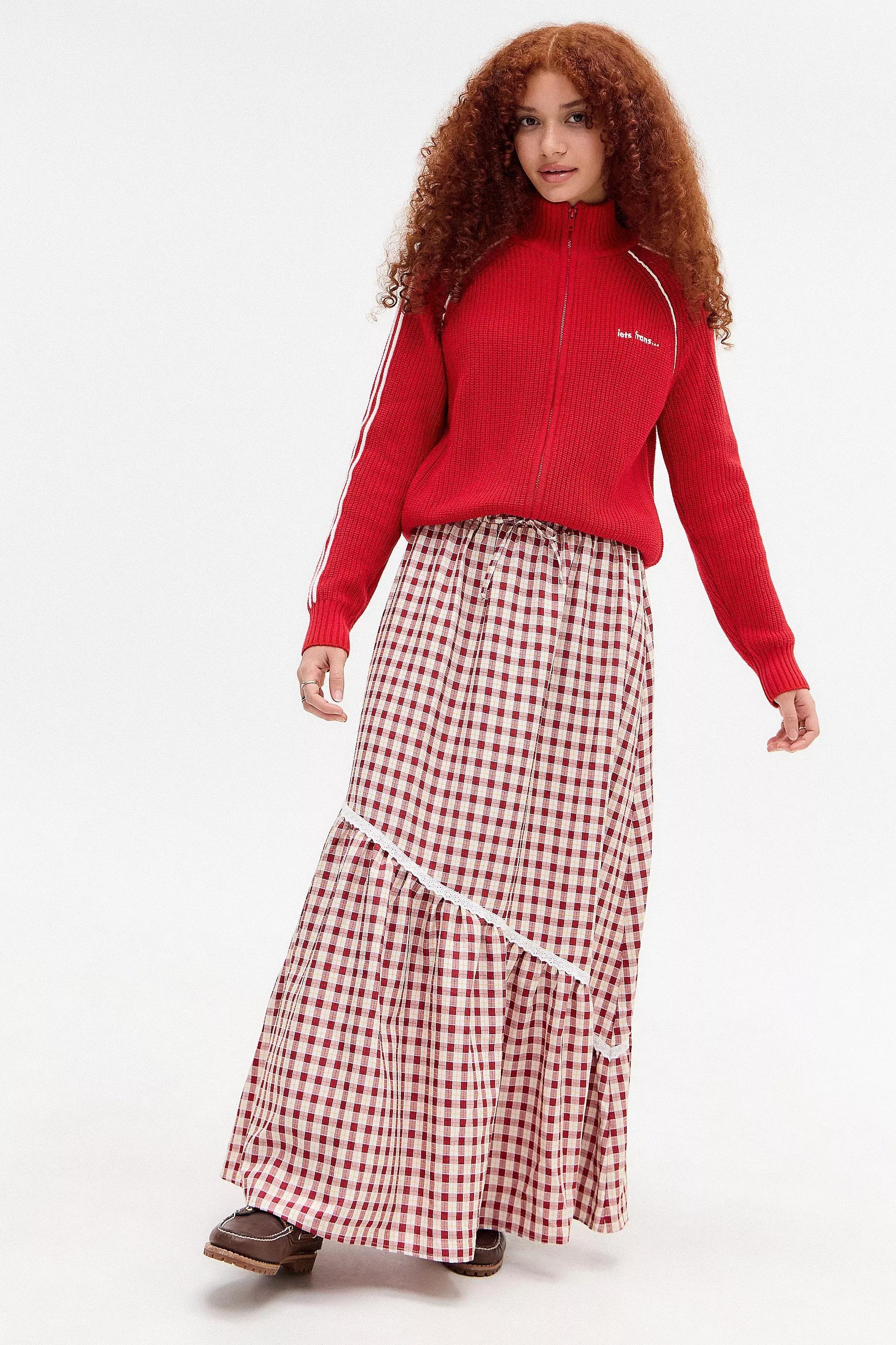Red Daisy Street Gingham Maxi Skirt, , large image number 1