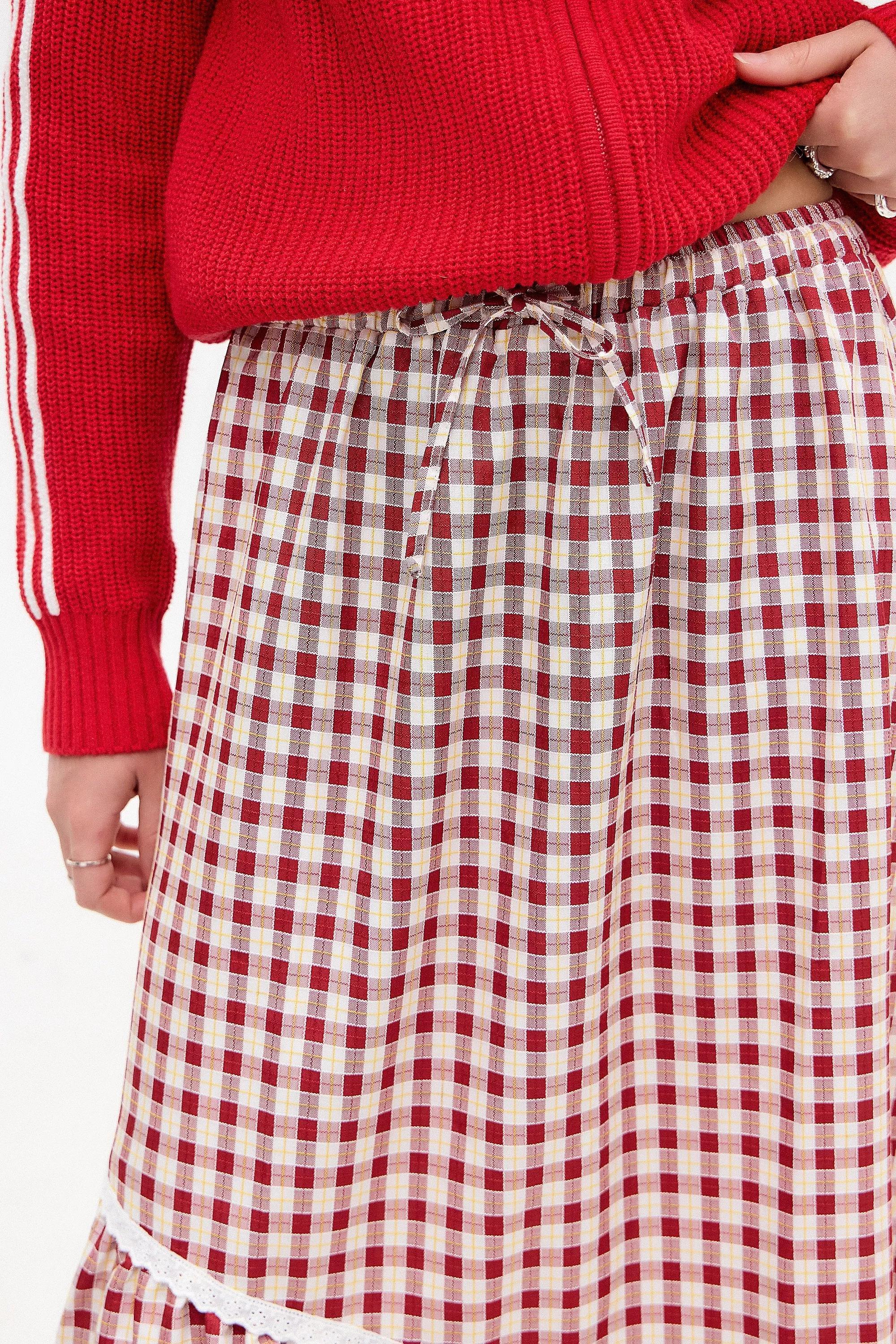 Red Daisy Street Gingham Maxi Skirt, , large image number 2