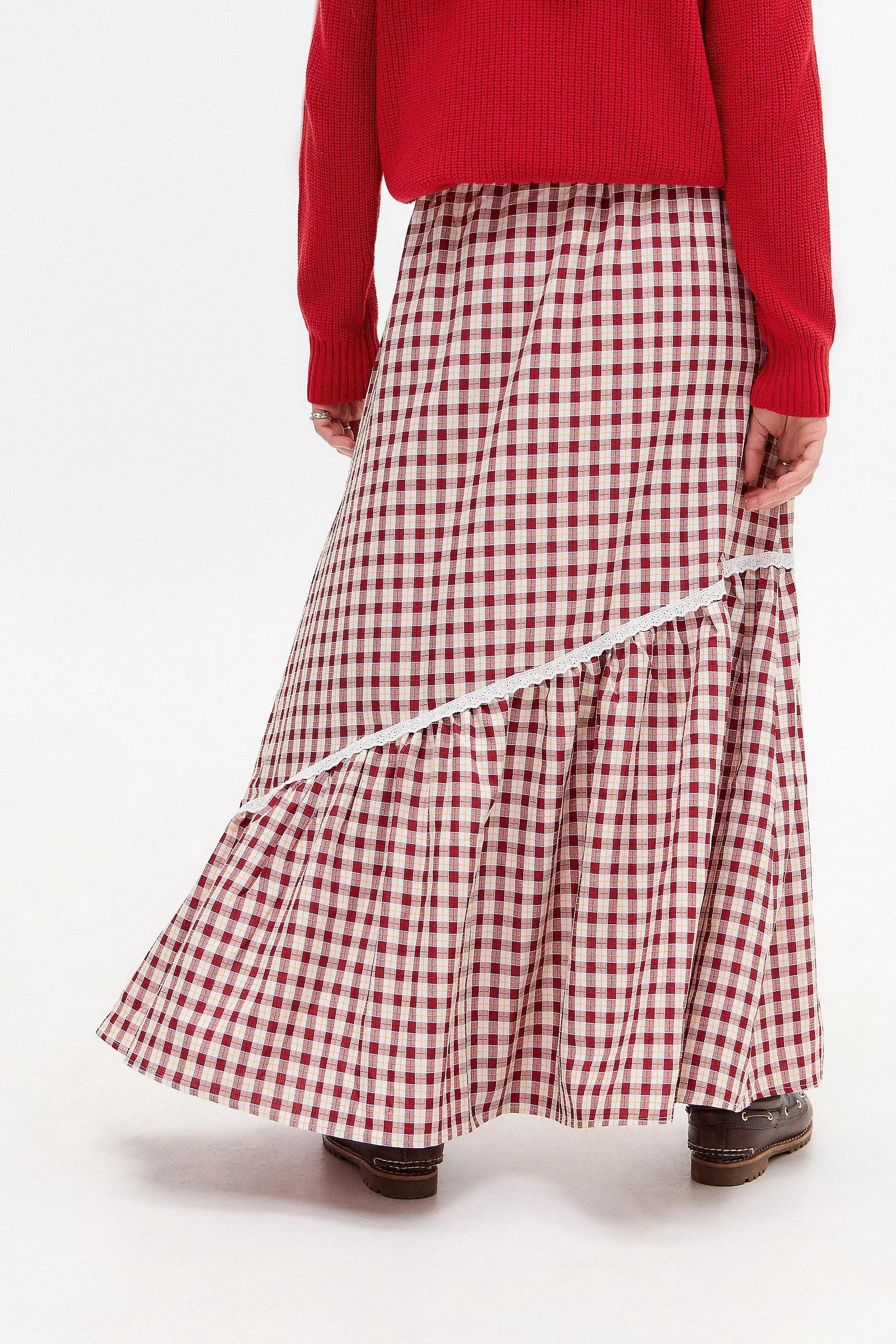 Red Daisy Street Gingham Maxi Skirt, , large image number 3