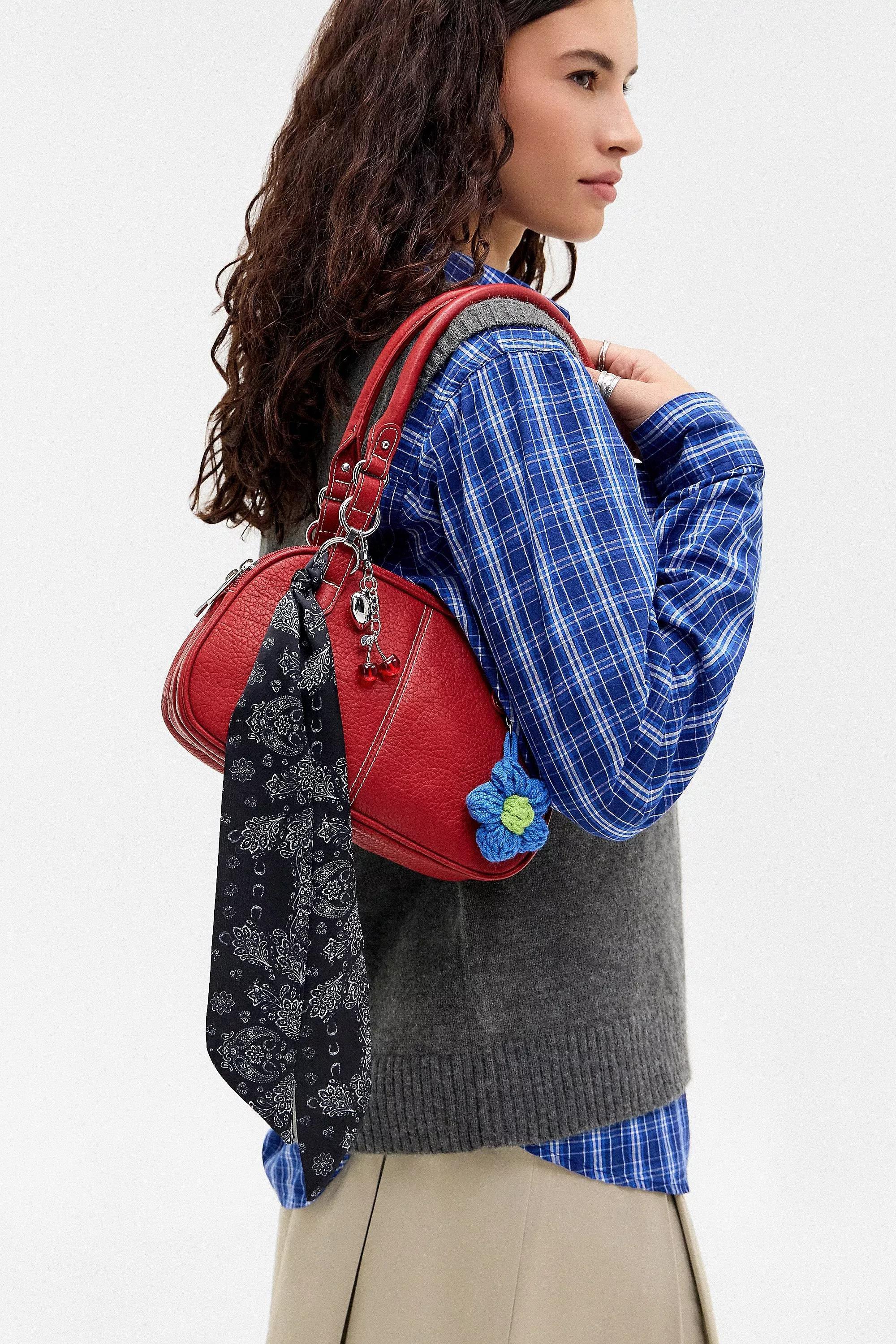 Red Bdg Izzy Washed Faux Leather Bowler Bag, RED, medium