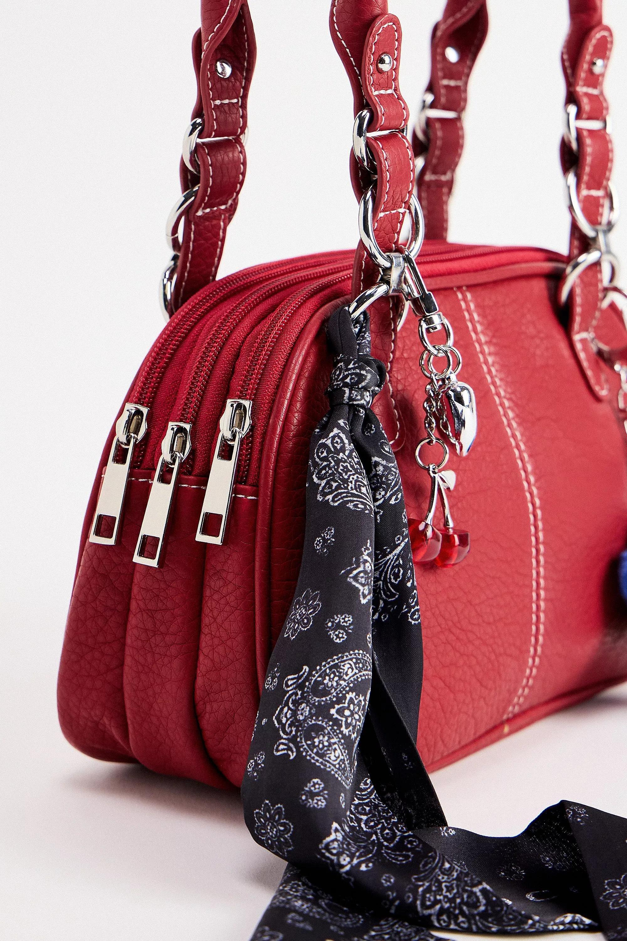 Red Bdg Izzy Washed Faux Leather Bowler Bag, RED, large image number 4