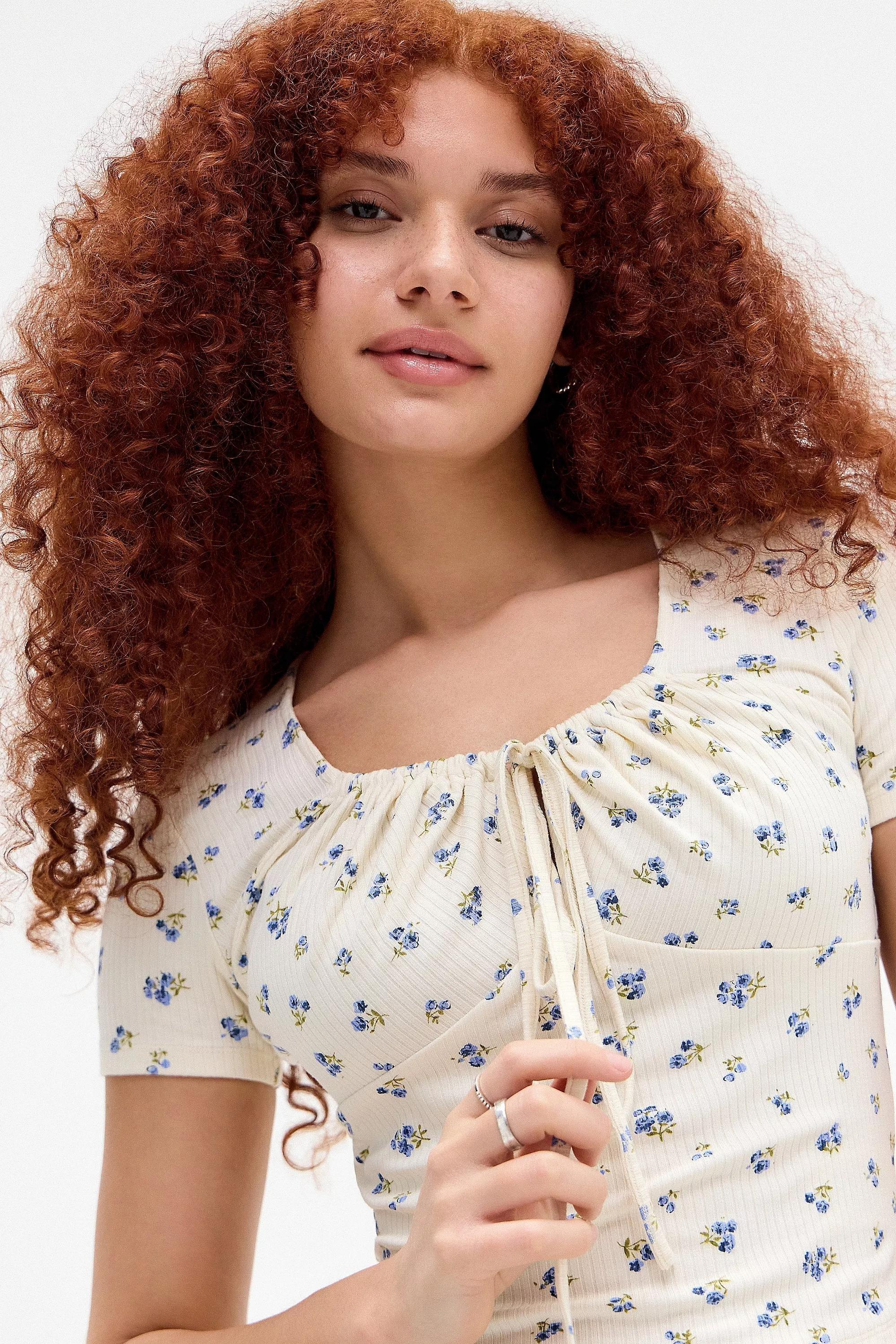 White Daisy Tie Front Floral Top, , large image number 0