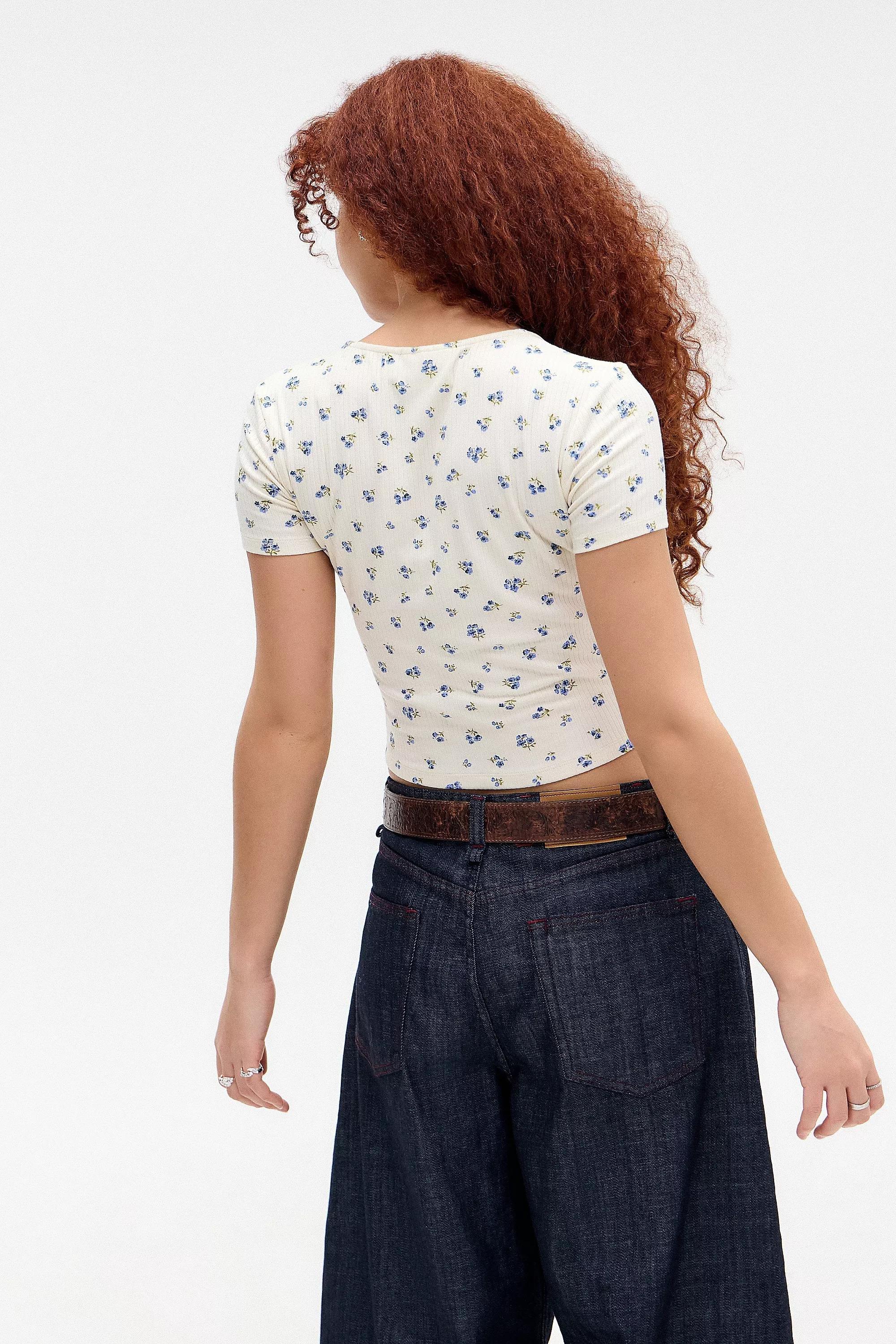 White Daisy Tie Front Floral Top, , large image number 3