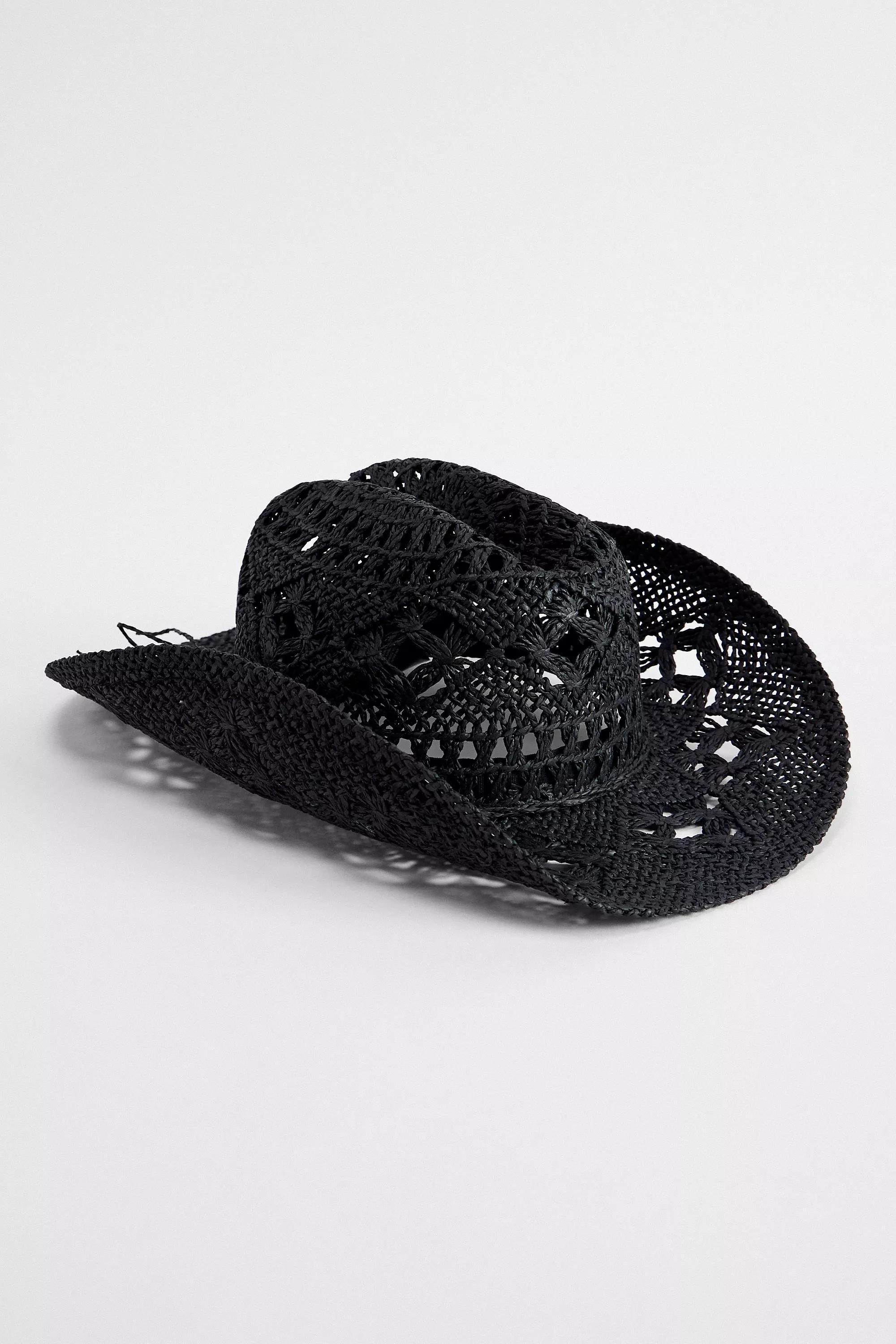 Black Uo Straw Western Hat, BLK, large image number 1