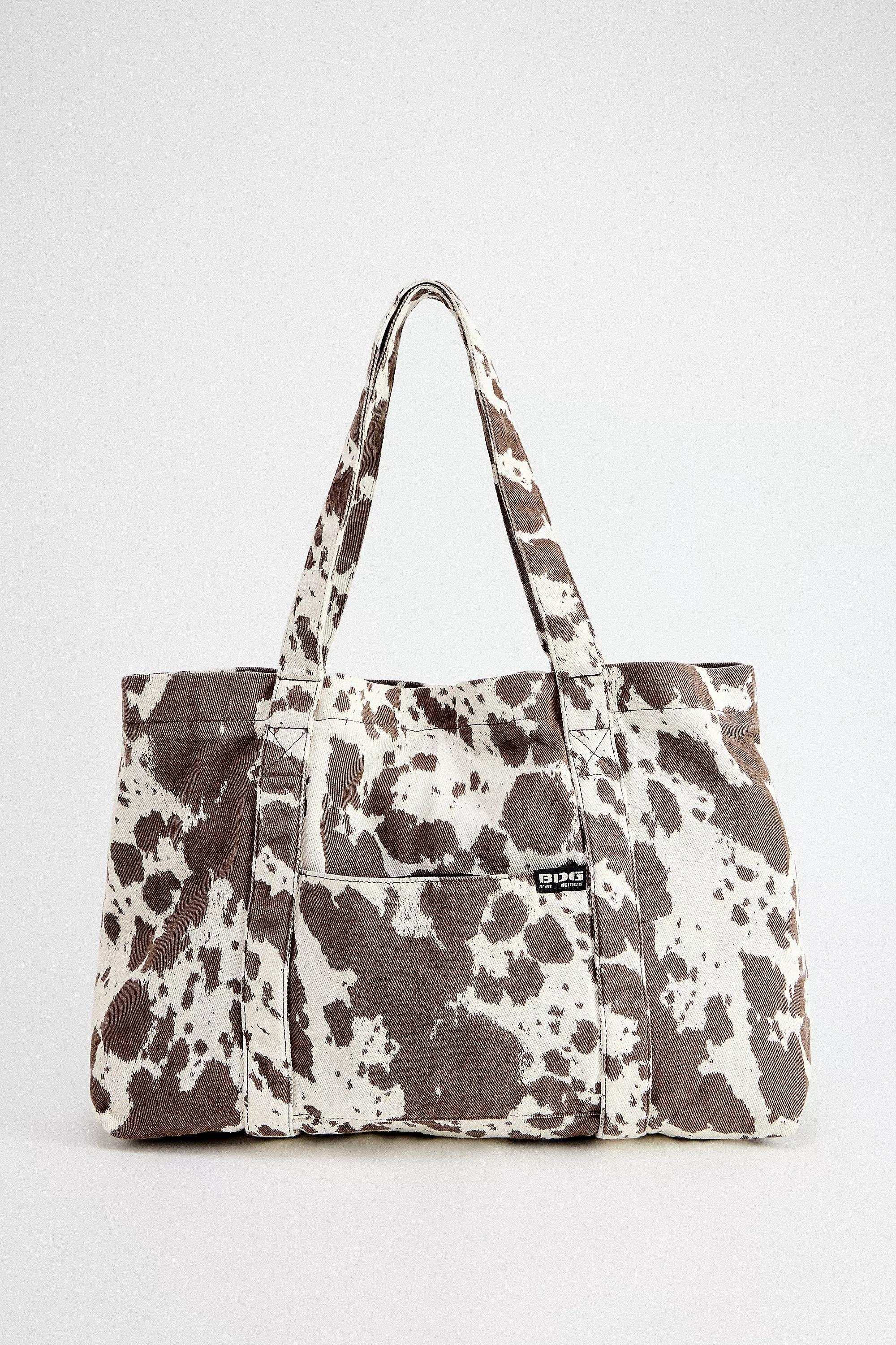 Brown Bdg Cow Pocket Canvas Tote Bag`, BRN, large image number 1