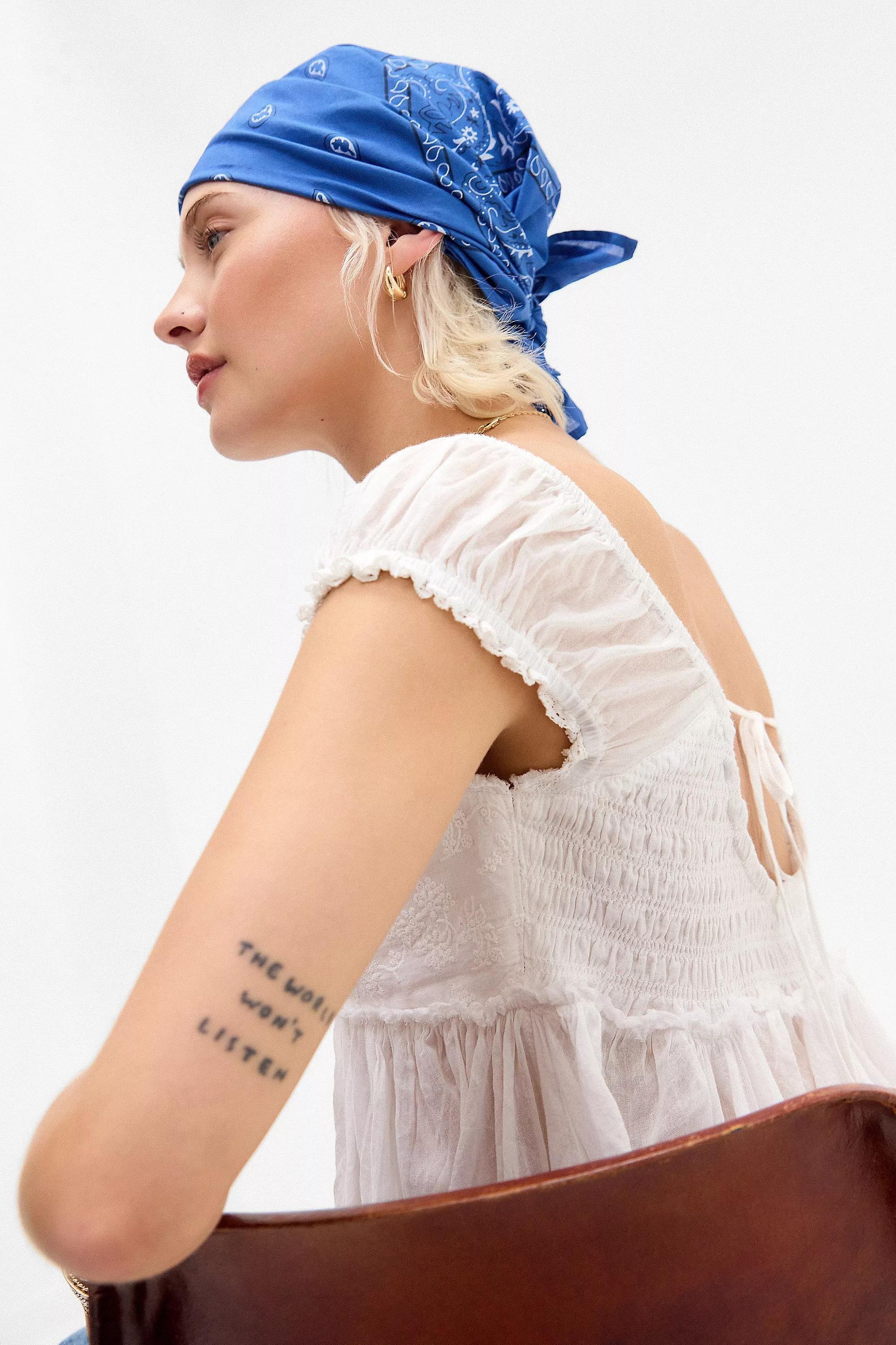 Blue Uo Cotton Bandana Headscarf, BLUE, large image number 0