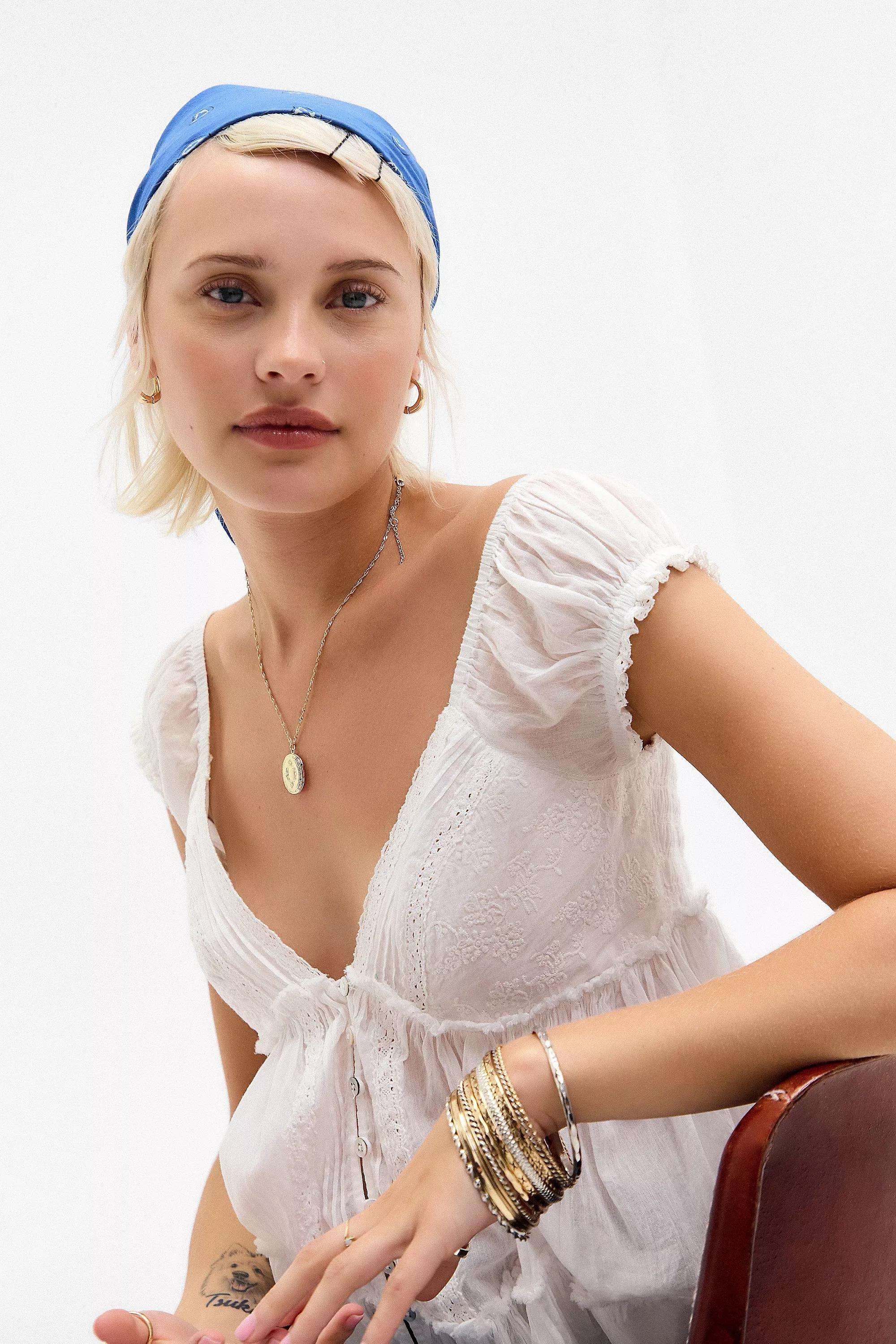 Blue Uo Cotton Bandana Headscarf, BLUE, large image number 4