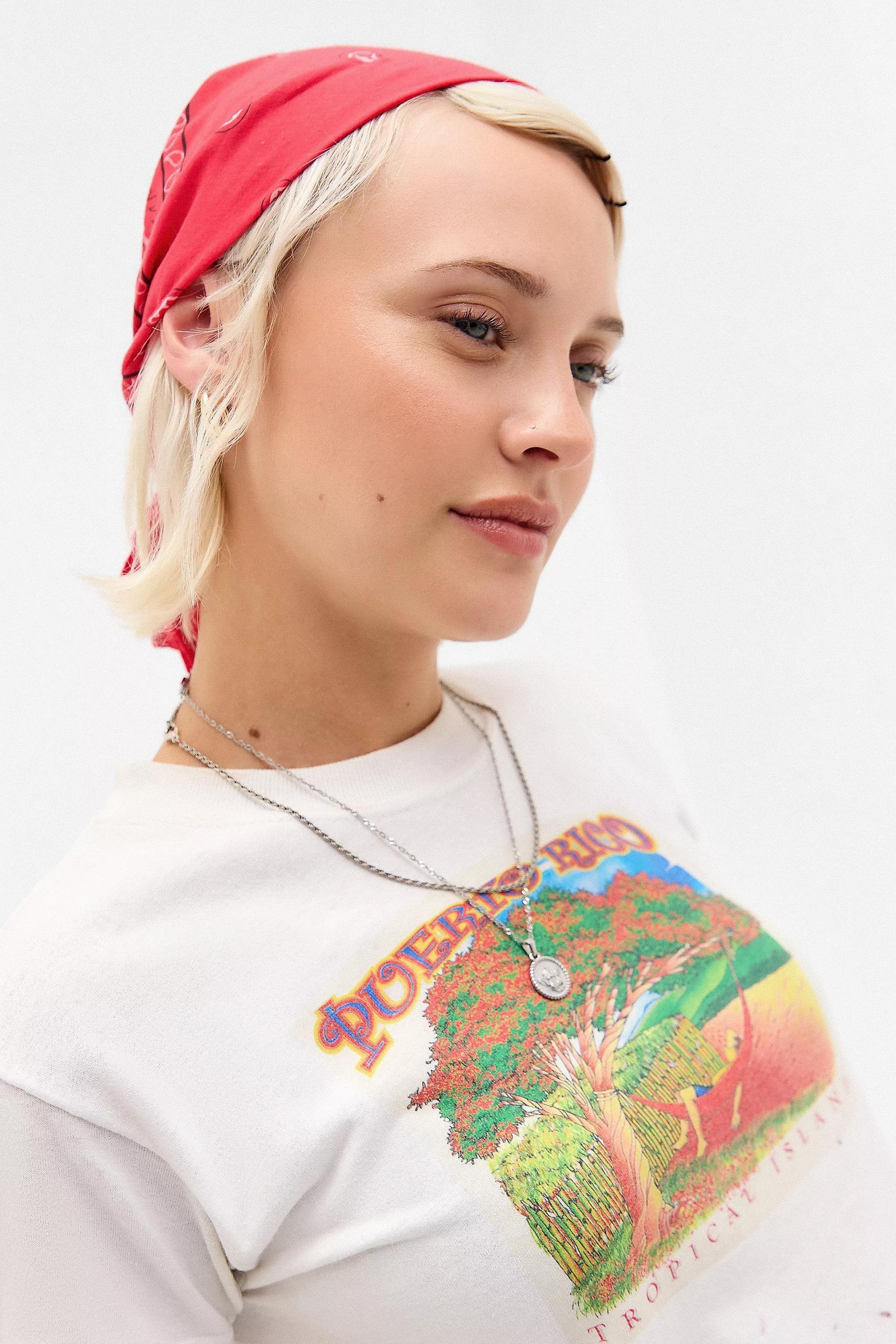 Red Uo Cotton Bandana Headscarf, RED, large image number 4