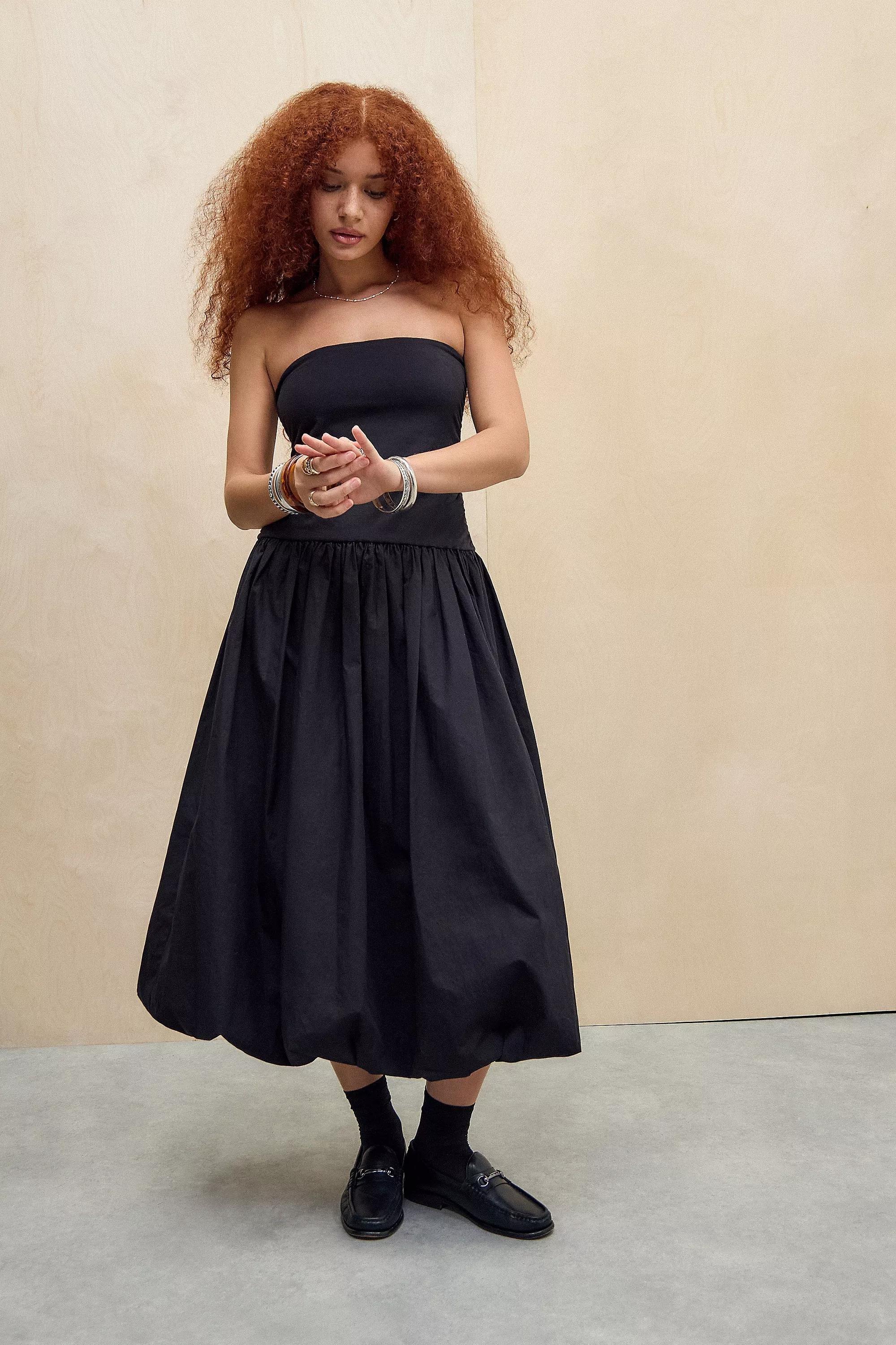 Black Kimchi Blue Bandeau Puffball Midi Dress, , large image number 0