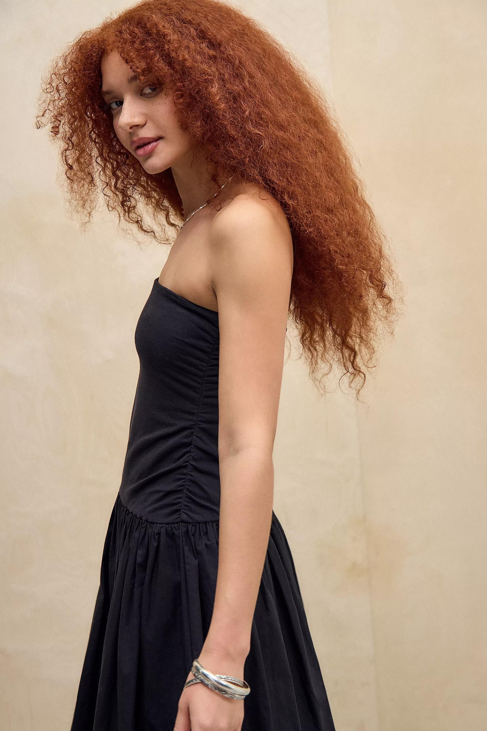 Black Kimchi Blue Bandeau Puffball Midi Dress, , large image number 1