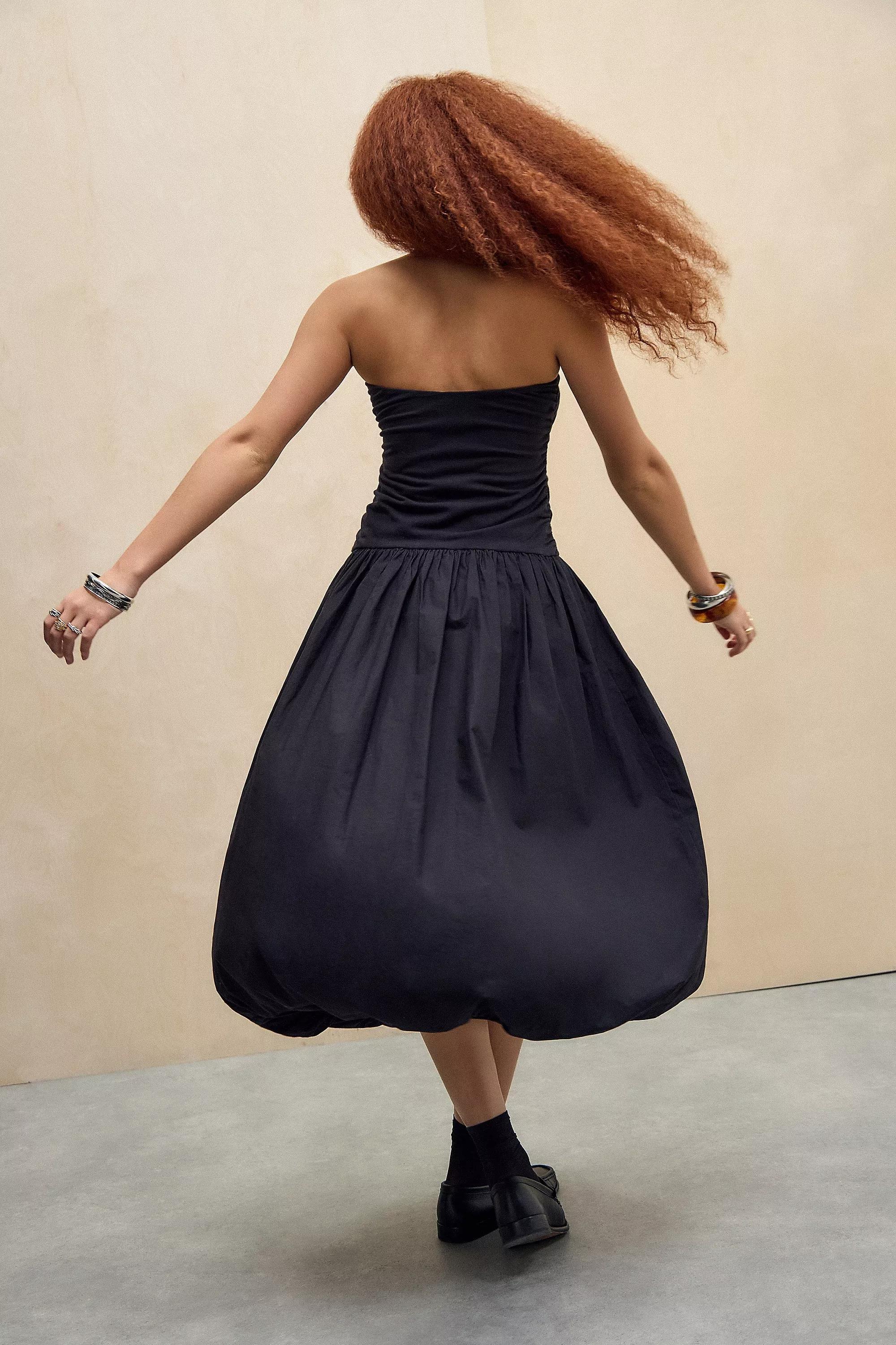 Black Kimchi Blue Bandeau Puffball Midi Dress, , large image number 2