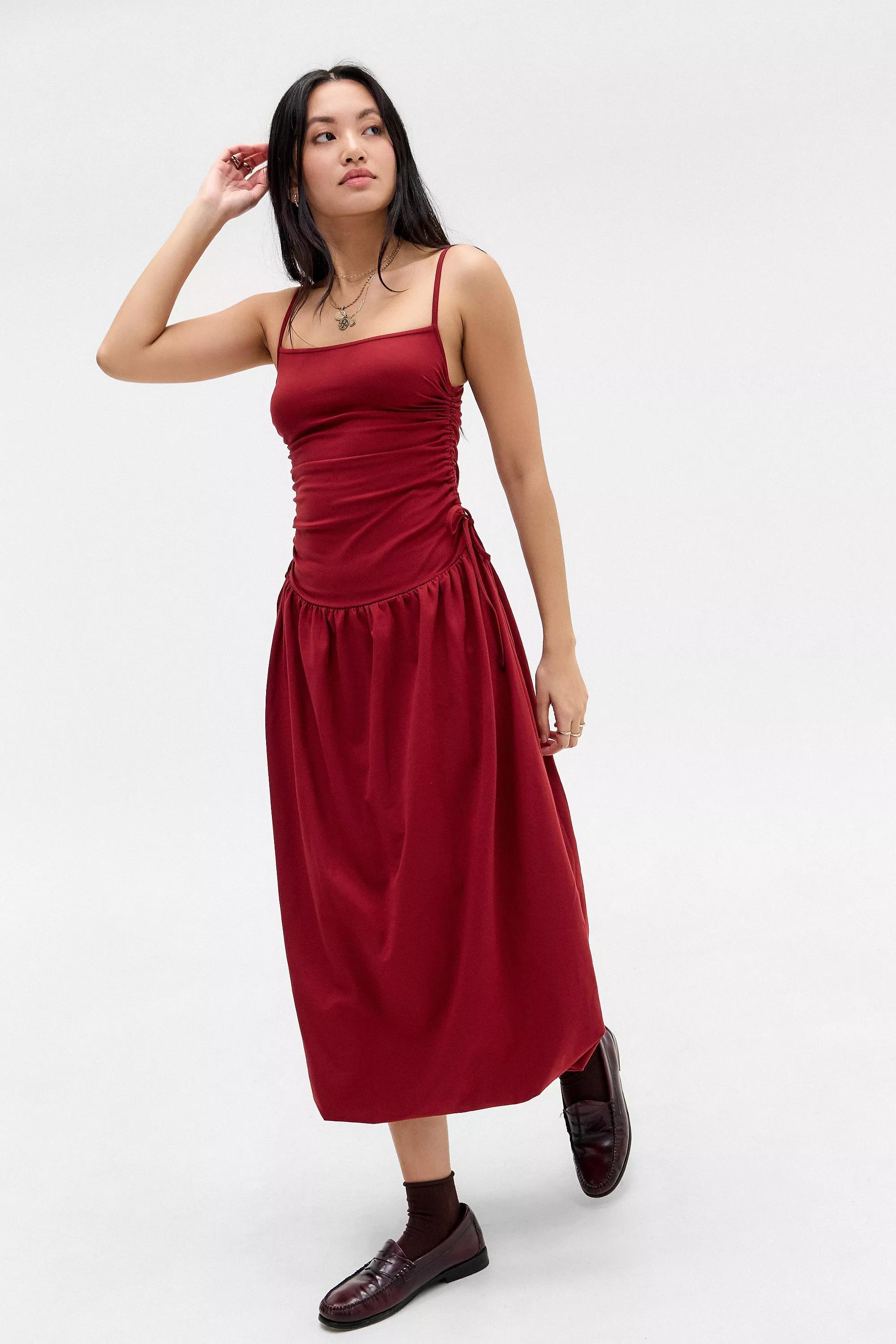 Red Silence + Noise Eliza Drop Waist Midi Dress, , large image number 0