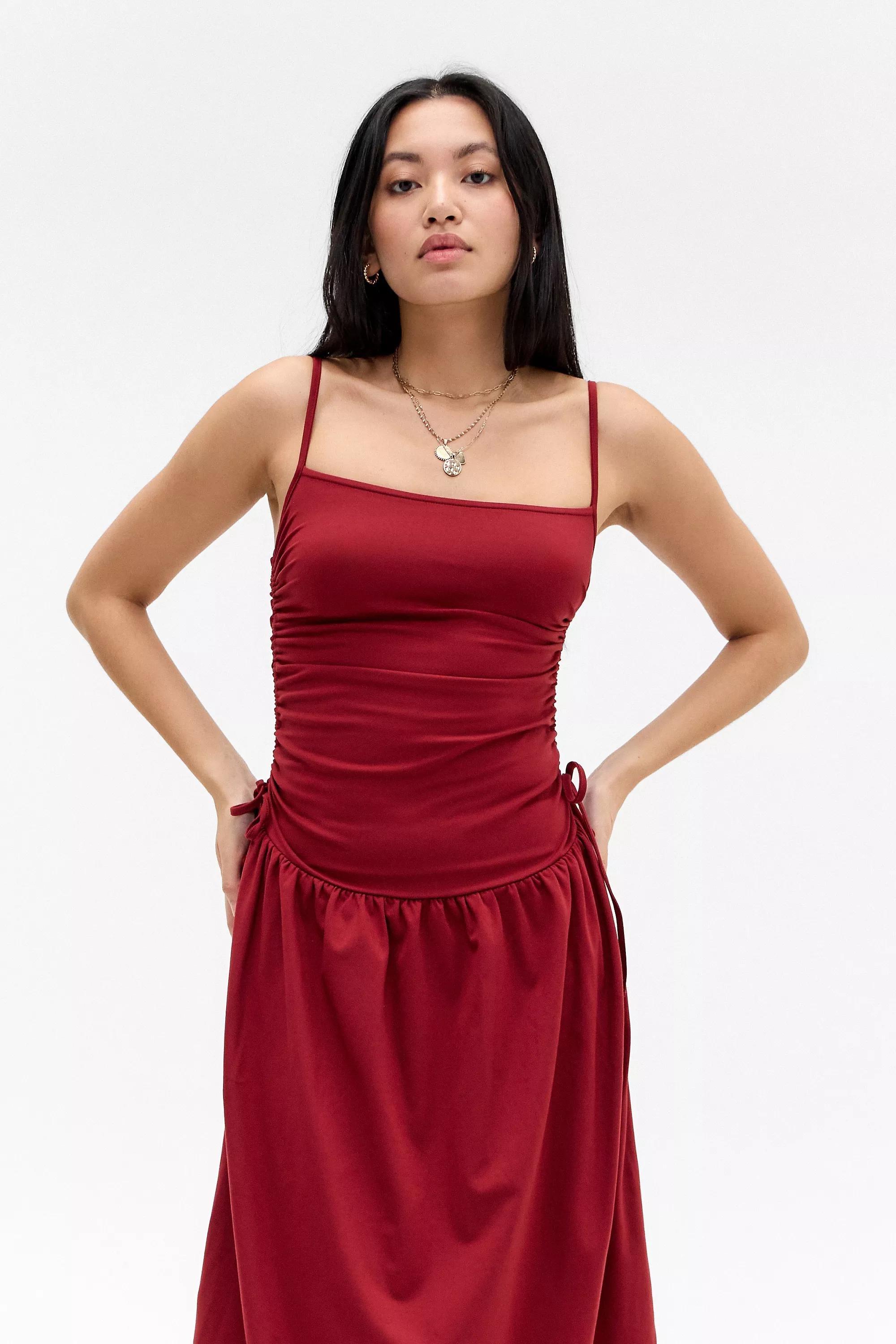 Red Silence + Noise Eliza Drop Waist Midi Dress, , large image number 1