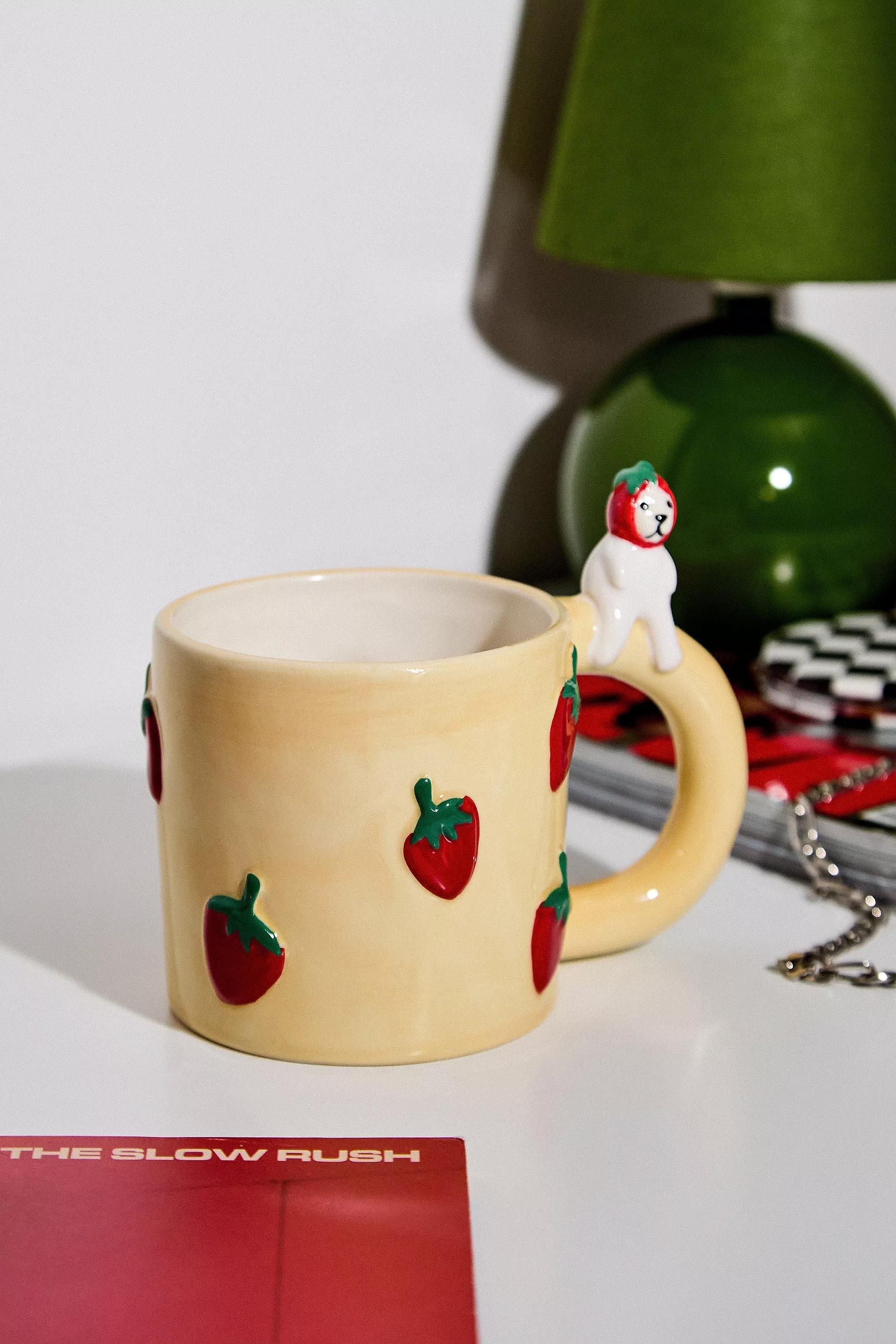 Yellow Sitting Strawberry Cat Mug, YEL, large image number 0