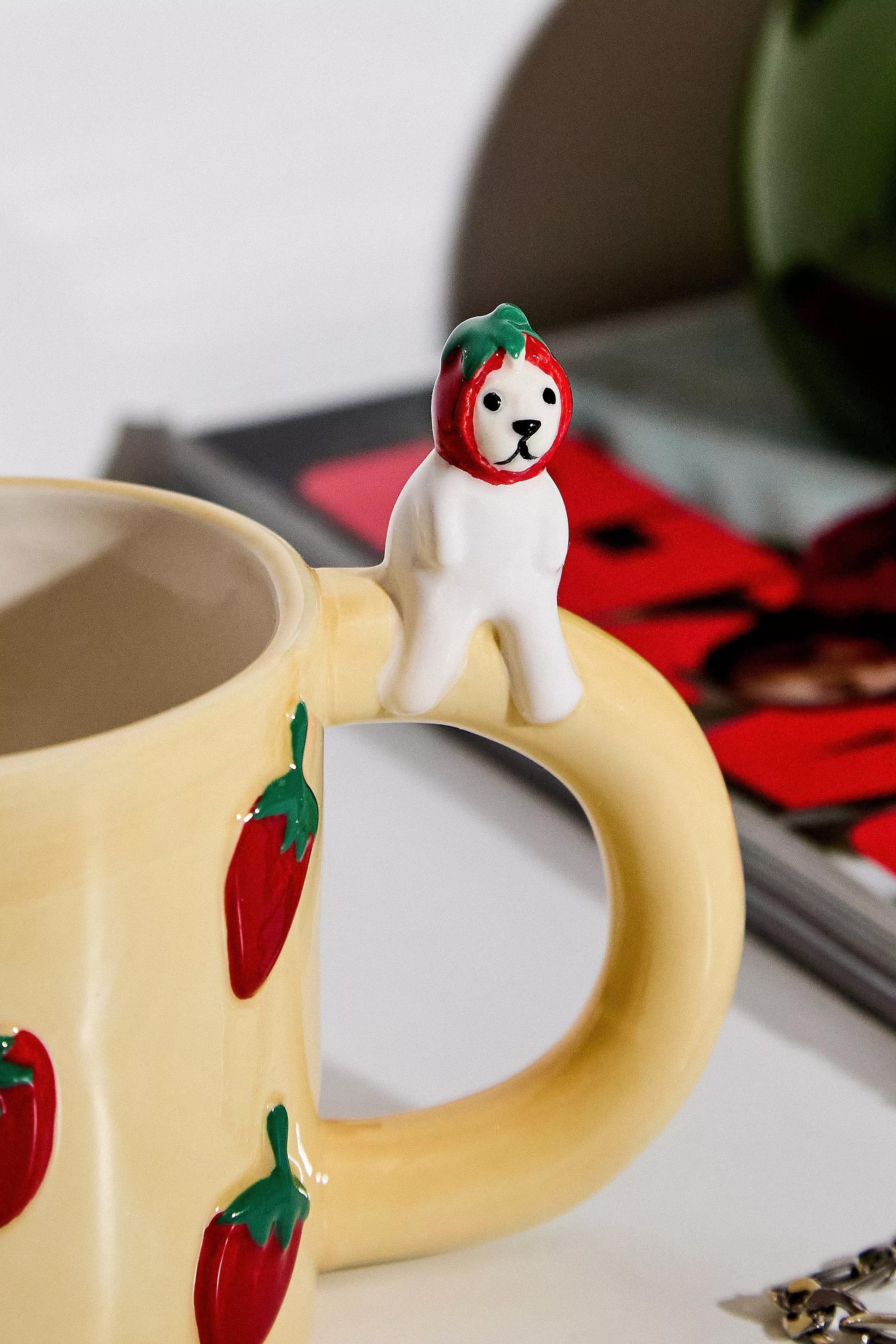 Yellow Sitting Strawberry Cat Mug, YEL, large image number 1